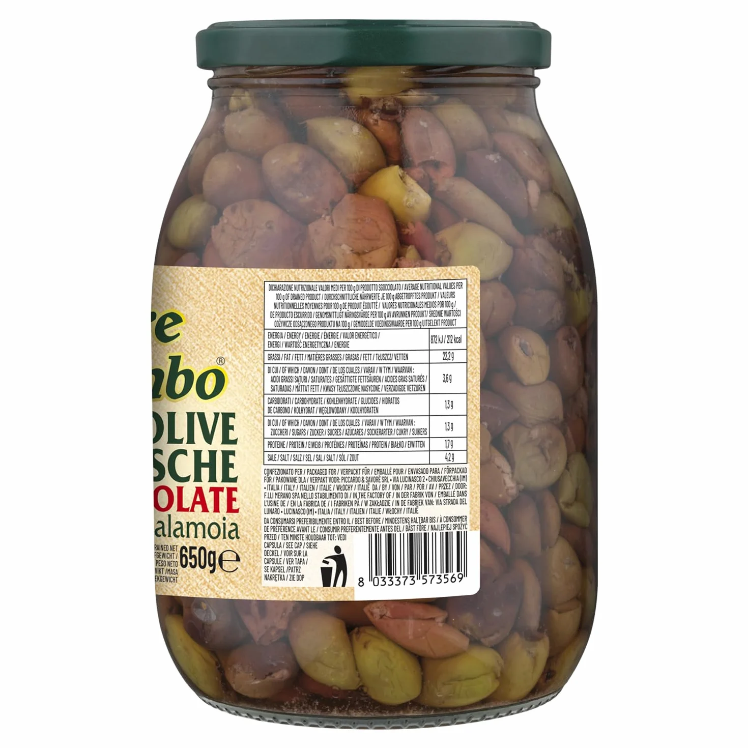 Le Terre di Colombo Aceitunas Taggiasca sin Hueso 900 G