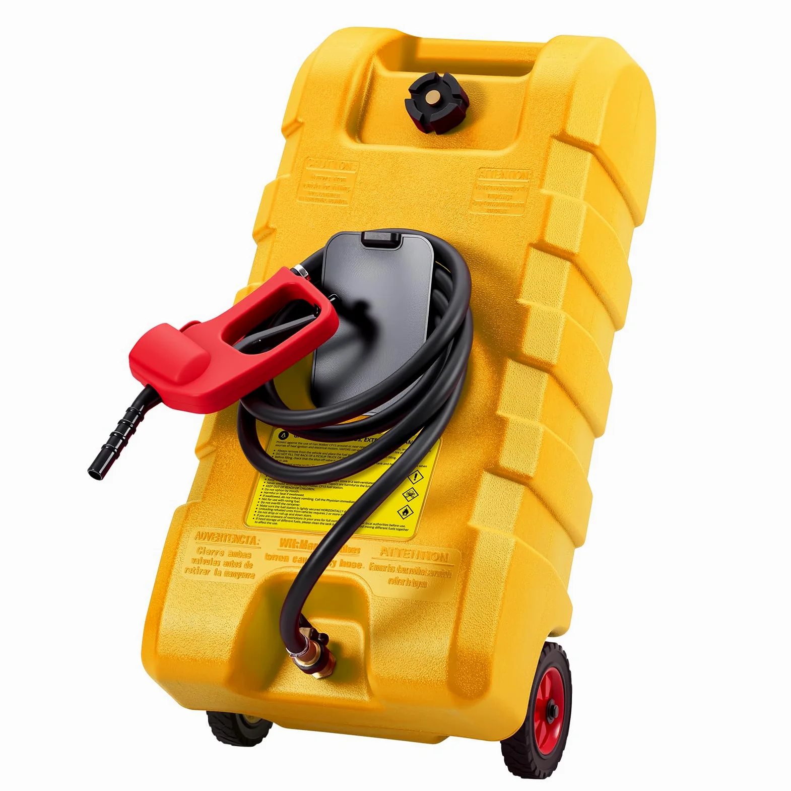Bidón de combustible móvil con ruedas | Depósito de combustible HDPE con manguera de 10 pies, válvula de latón y pistola de combustible, bidón de gasolina, apto para coche, barco, ATV, cortacésped