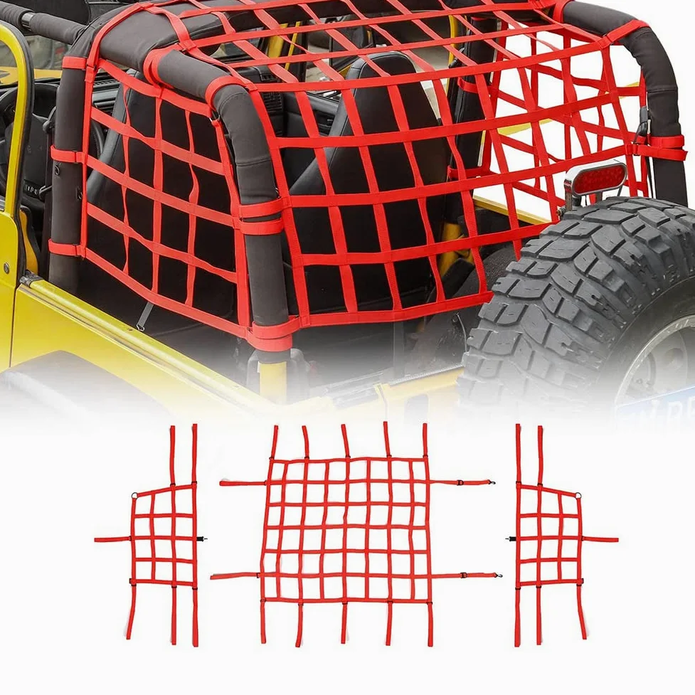 Red de Carga de Malla para Techo, Red de protección y sujeción de Carga para Maletero para Jeep Wrangler TJ 1997-2006, roja