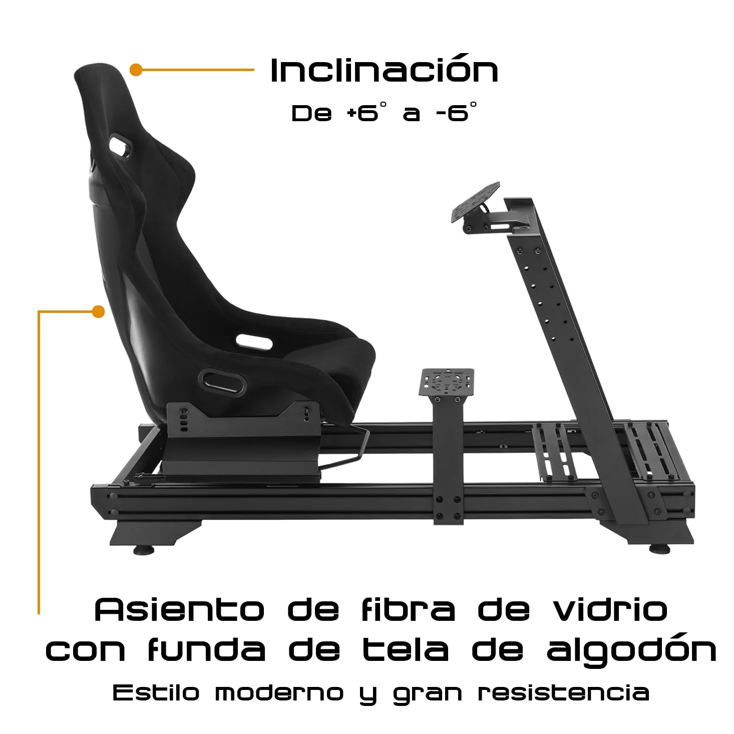 Indeca Cockpit Simracing Magnus Racer GTR con Asiento | Soporte para Volante, Pedales y Palanca de Cambios | Estructura de Aluminio y Acero | Ajustable y Estable