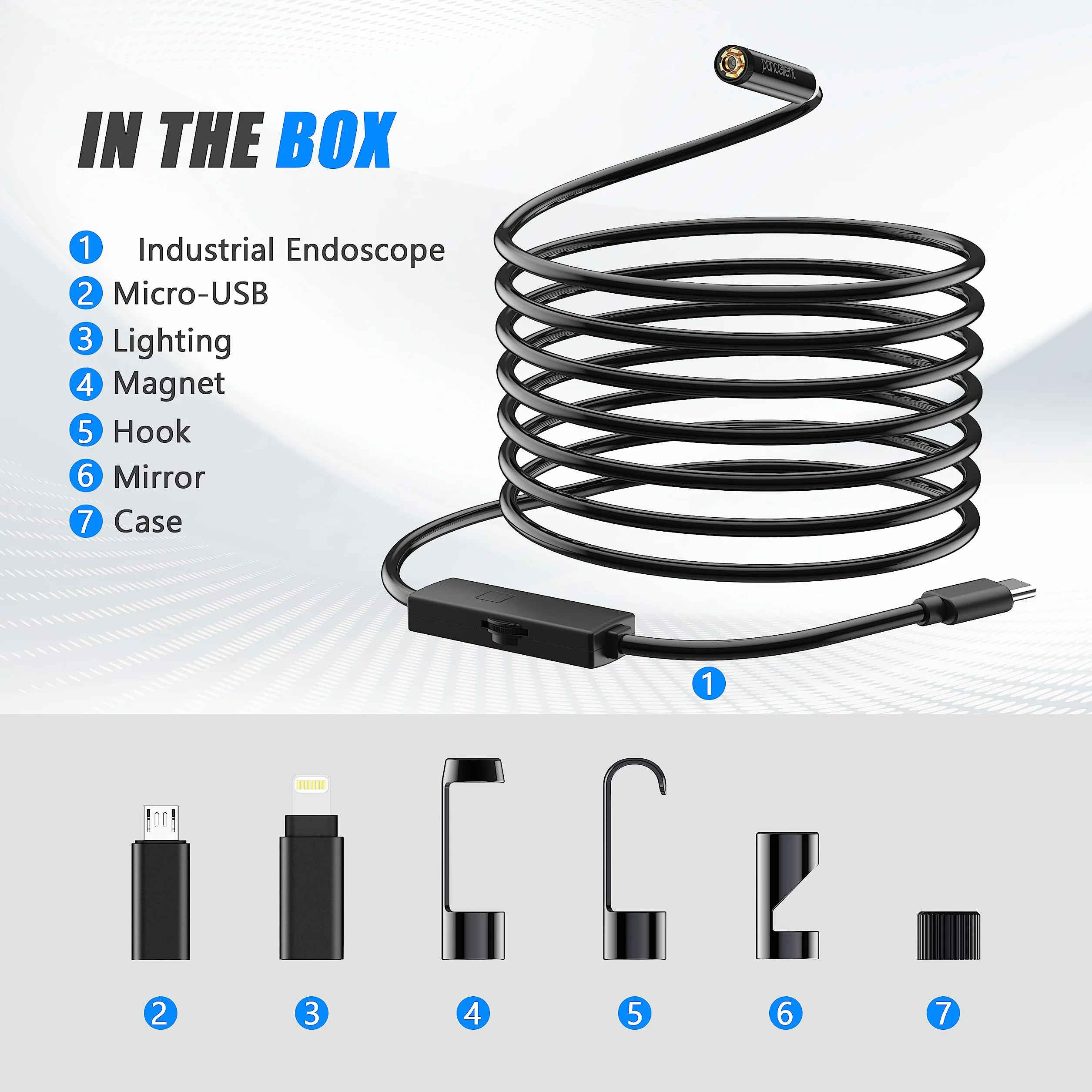 Boroscopio de inspección de Serpiente de Doble Lente 1920P, endoscopio pancellent Tipo C, cámara de Alcance con 8 Luces LED para Smartphone Android e iOS, iPhone, iPad, Samsung (5 M)