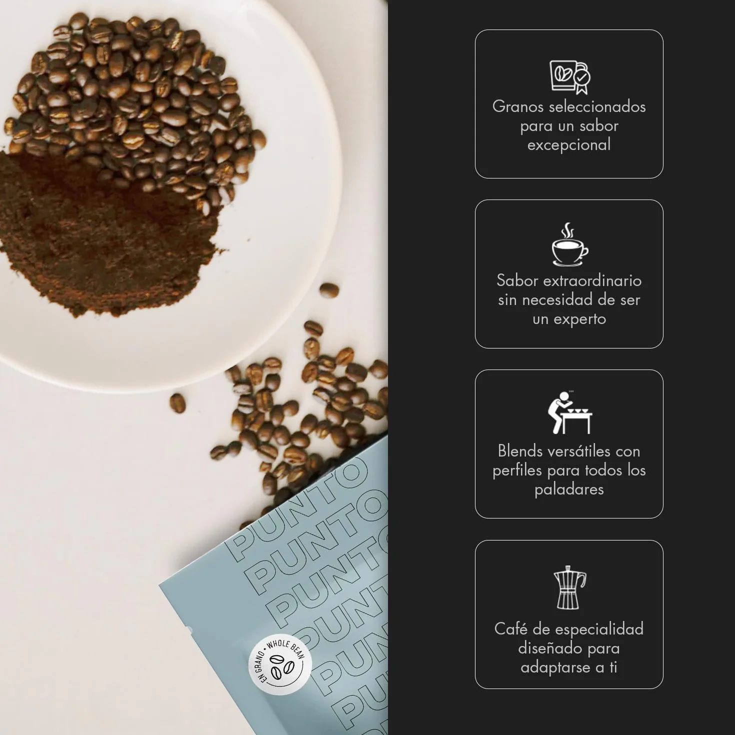 PUNTO Café Descafeinado en Grano 250 g Café de Especialidad Water Decaf 100% Arábica