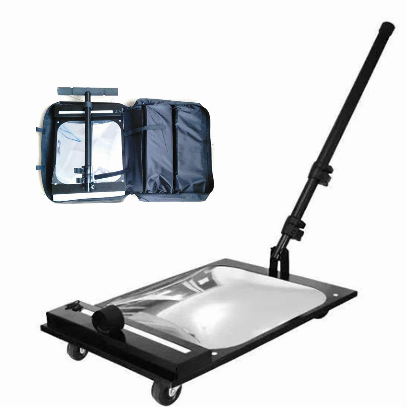 Espejo de inspección bajo vehículo con ruedas y luz LED - Espejo de seguridad cuadrado extensible acrílico para mecánicos, talleres de coches, inspectores - Negro