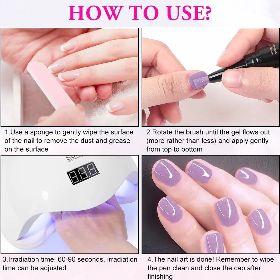 Gel Nail Polish Pen 3 en 1 5 ml * 6 Piezas Quick Dry Lápiz De Esmalte De Uñas