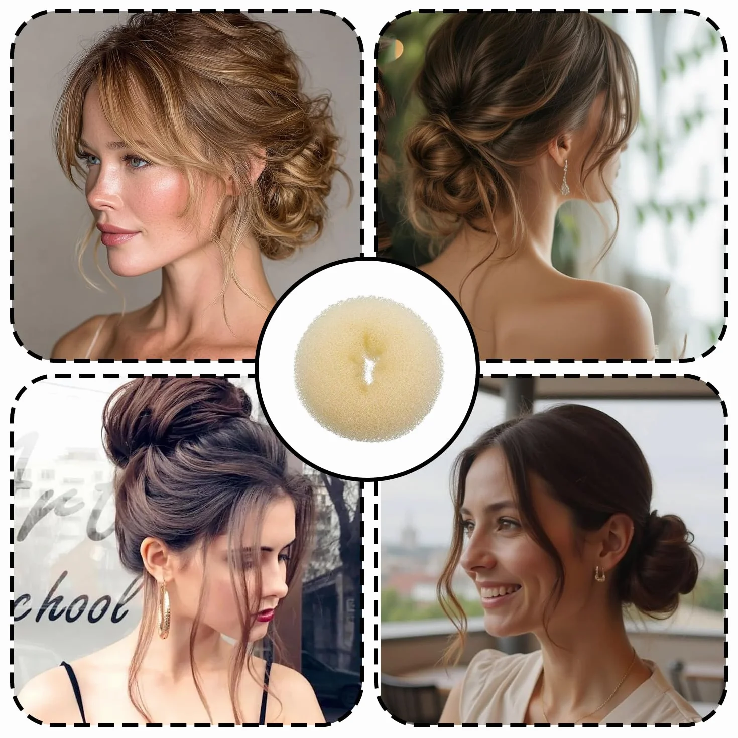 Juego de 21 Piezas Moldeador de Moños para Mujer, Kit con Donuts de Pelo y Horquillas - Beige