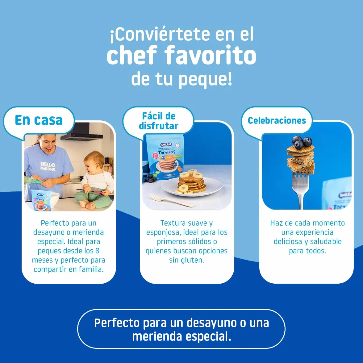 Smileat Preparado para Tortitas de Avena Integral y Arándano 125g Pack 6 Sin Azúcar Añadido Vitamina B1