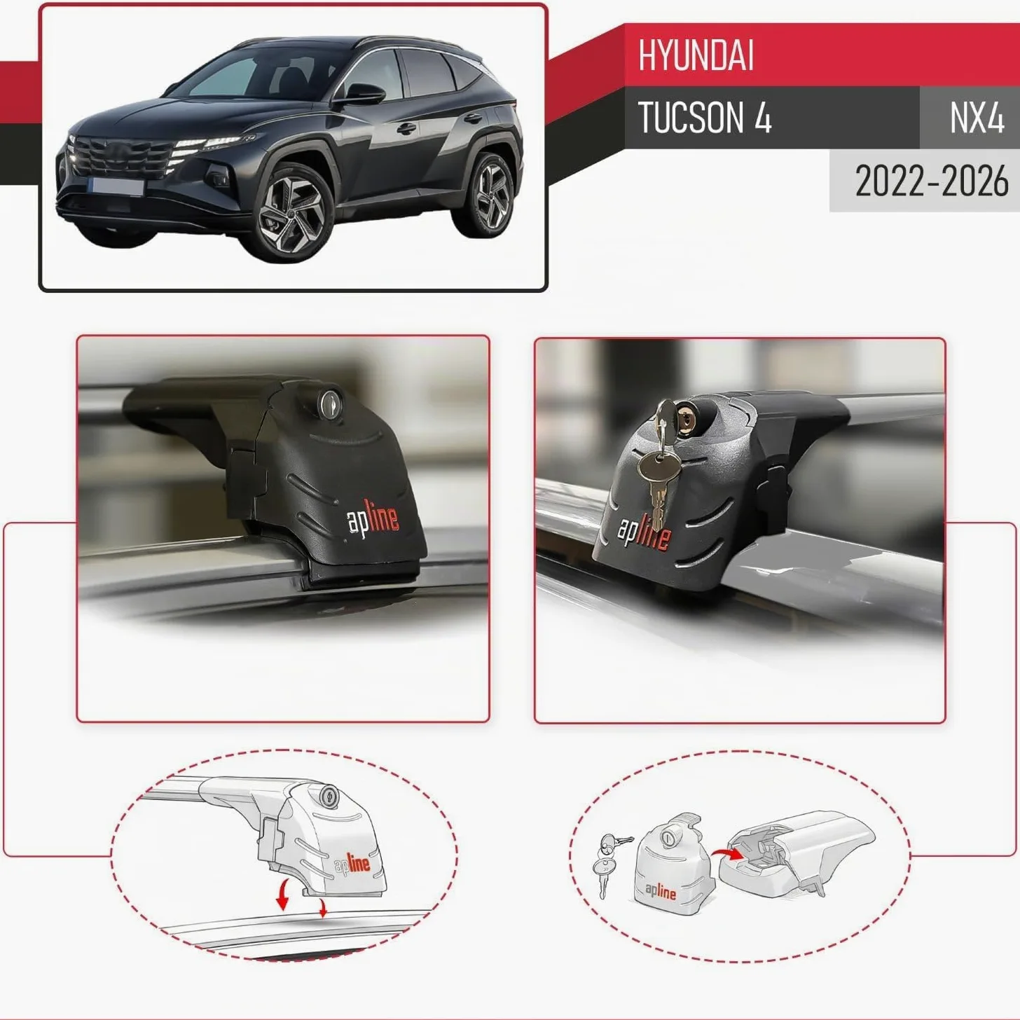 Compatible con Hyundai Tucson 4 (NX4) 2022-2025 Ace-2 Barras de Techo Auto Portaequipajes Barras Transversales Gris Aluminio 2 Barras