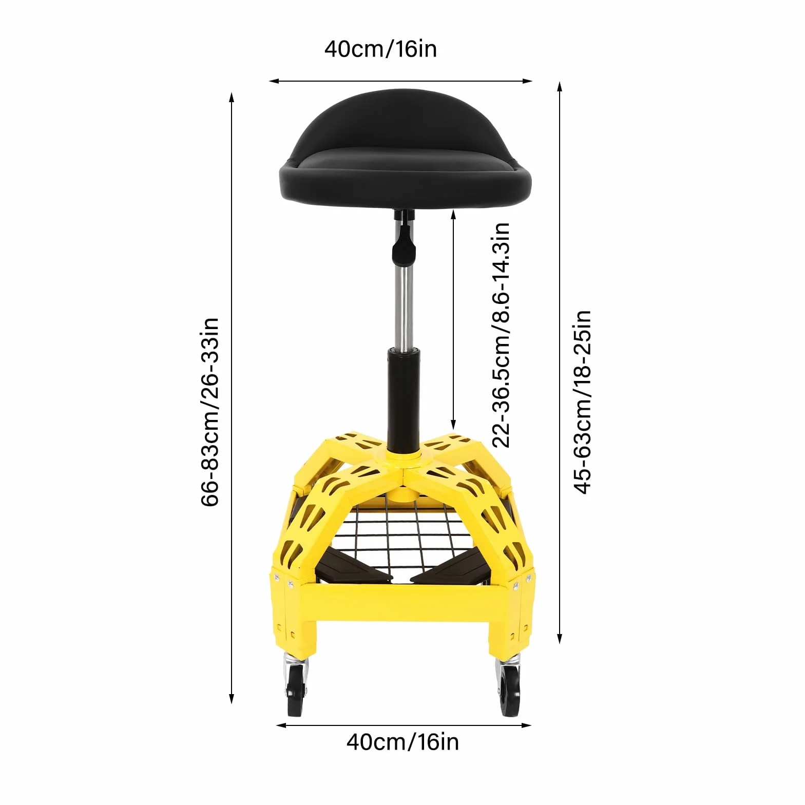 Taburete de taller ajustable con ruedas, silla de taller, taburete con ruedas, capacidad de carga de 130 kg, asiento de taller telescópico para taller, oficina
