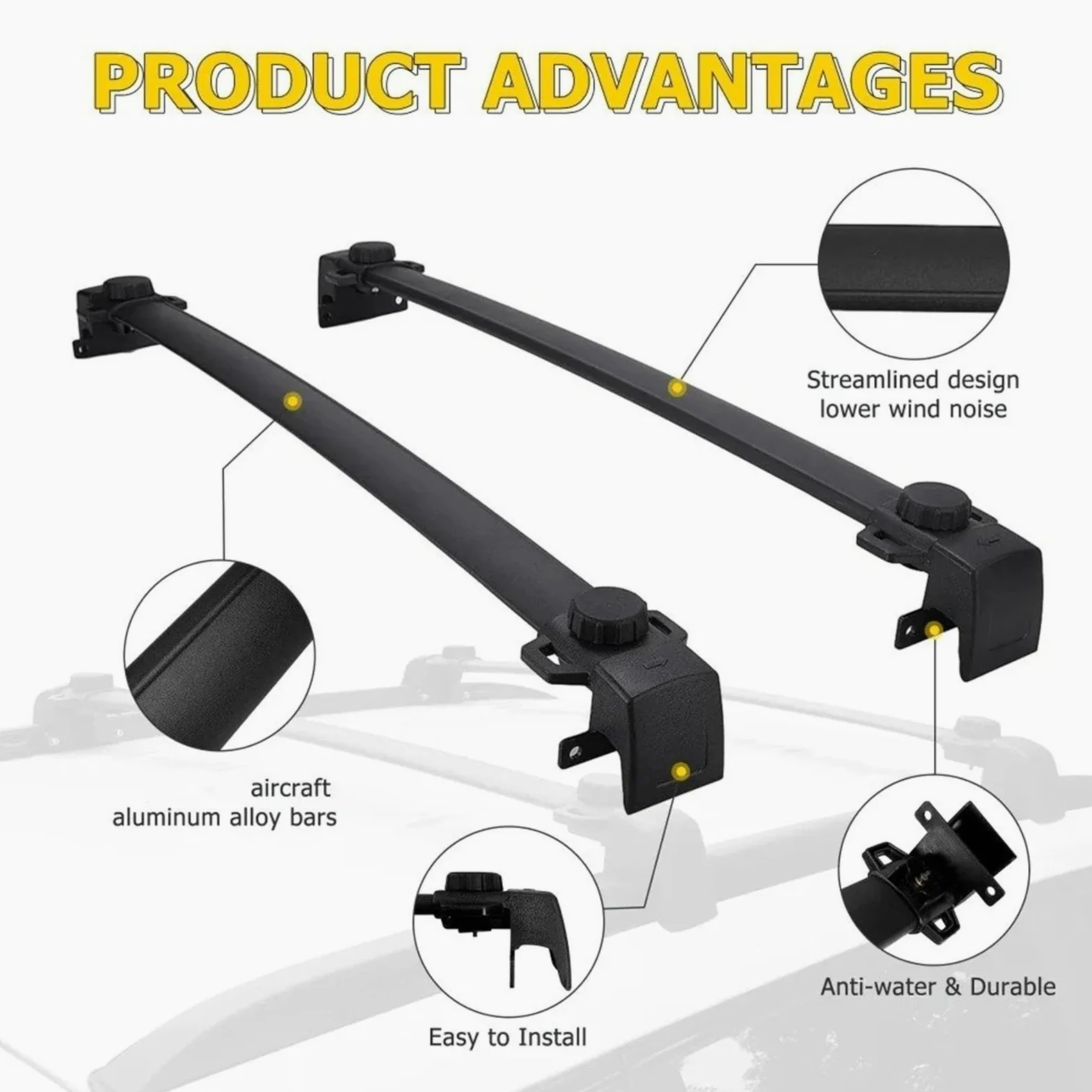Barres Toit Barras Cruzadas para Techo Carga De 68kg SUV Equipaje Exterior En La Azotea Kayak Soporte Carcasa Dura para Jeep para Compass 2011-2022 Portaequipajes Coche