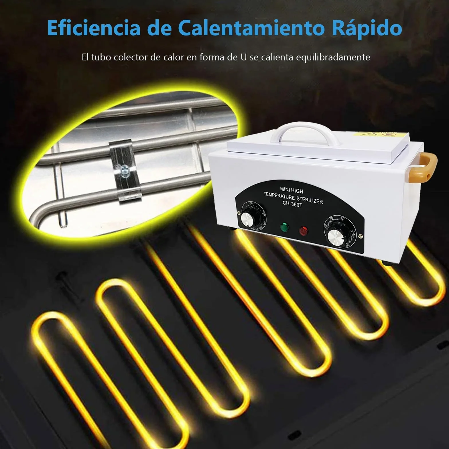 Esterilizador manicura profesional 200°C Aire caliente calor seco Caja 1,5L 300W temporizador 0-60 min