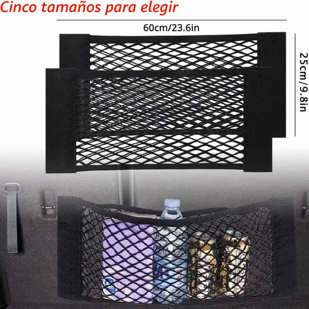 EINESIN Red de Almacenamiento, Nailon, Bolsa de Organizador Tronco de Coche con Redes de Bolsillos Elástica, Botellas, comestibles, Negro, para Carro de automóviles