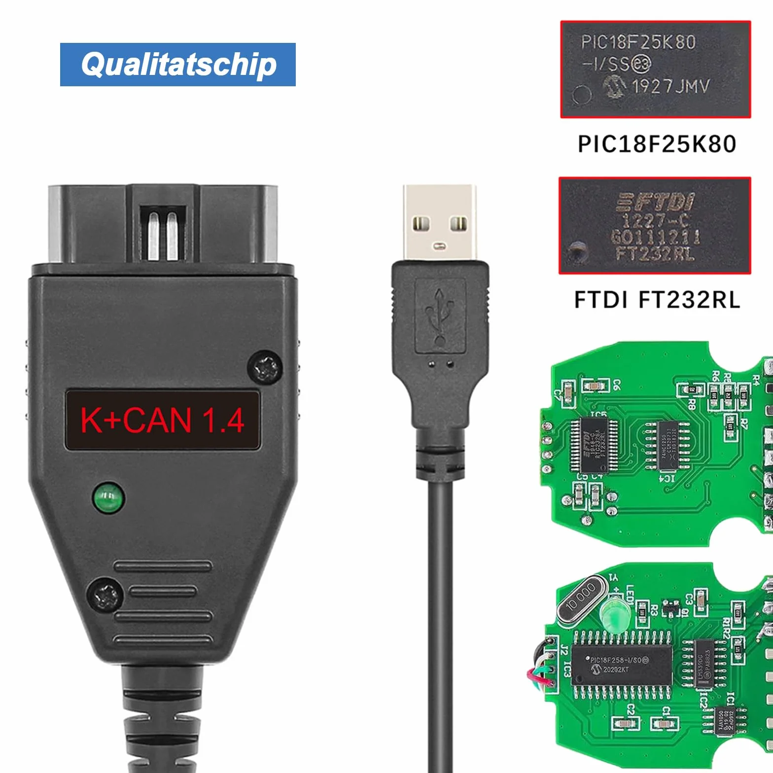 para K Can Commander v1.4 Cable OBD2 a USB,para vehículos BMW/Audi/Skoda/Seat/Nissan,Compatible con k+Can Commander 1.4 y Herramienta de escaneo de Software de programación ECU V-vvTOOL