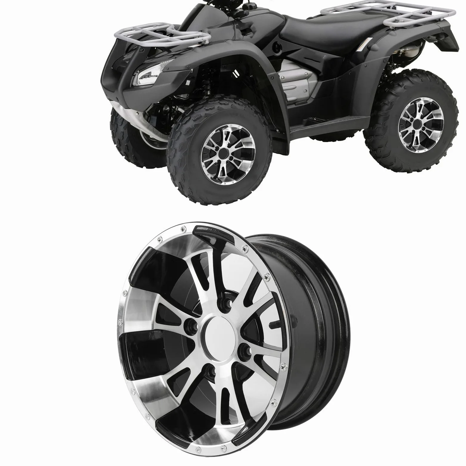 Keenso Llanta de 12 Pulgadas Llanta de Aleación de Aluminio de Rueda ATV Espaciado de 4 Orificios 110 Mm Acabado de Metal Liviano para ATV Go Kart UTV Reemplazo de Quad Uso Todoterreno