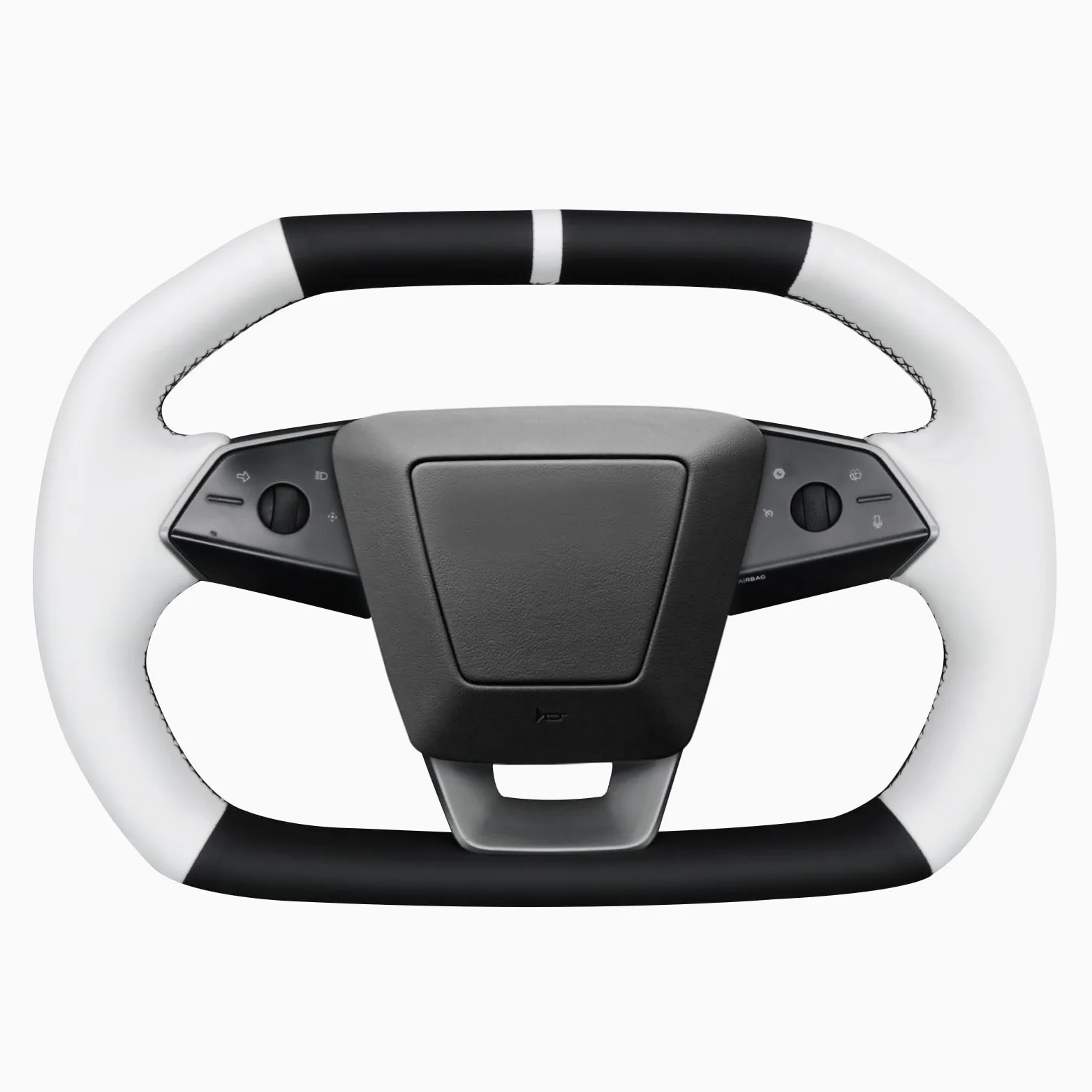 MEWANT Funda de volante de cuero de costura DIY blanca para volante de Tesla Cybertruck 2023-2025 Accesorios de volante para accesorios interiores de Cybertruck