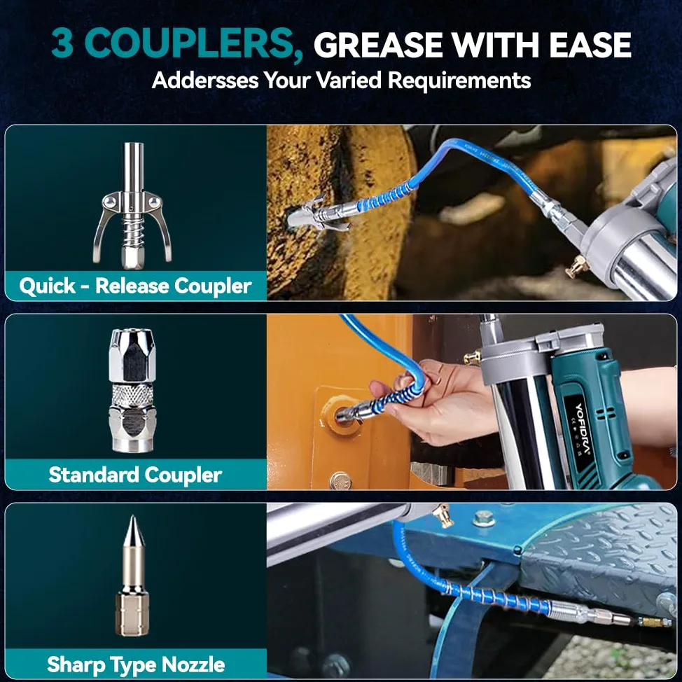 Yofidra 2 en 1 Pistola de engrase inalámbrica - Kit de Pistola de engrase de 150 g/min y 12 000 PSI con 2 baterías de 3,0 Ah, fácil de Usar para Agricultores, operadores de maquinaria y propietarios.
