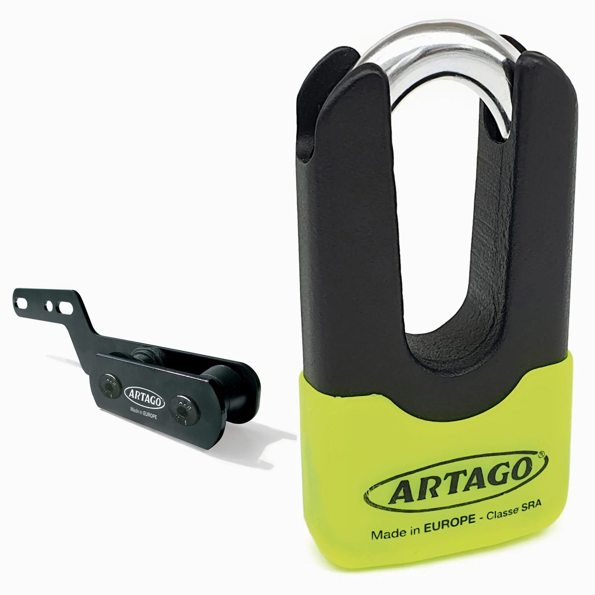 Artago 69X2 Pack Candado Antirrobo Disco Alta Seguridad + Soporte para Yamaha MT-07 y Tracer 700, Homologado Sra, Sold Secure Gold, ART4