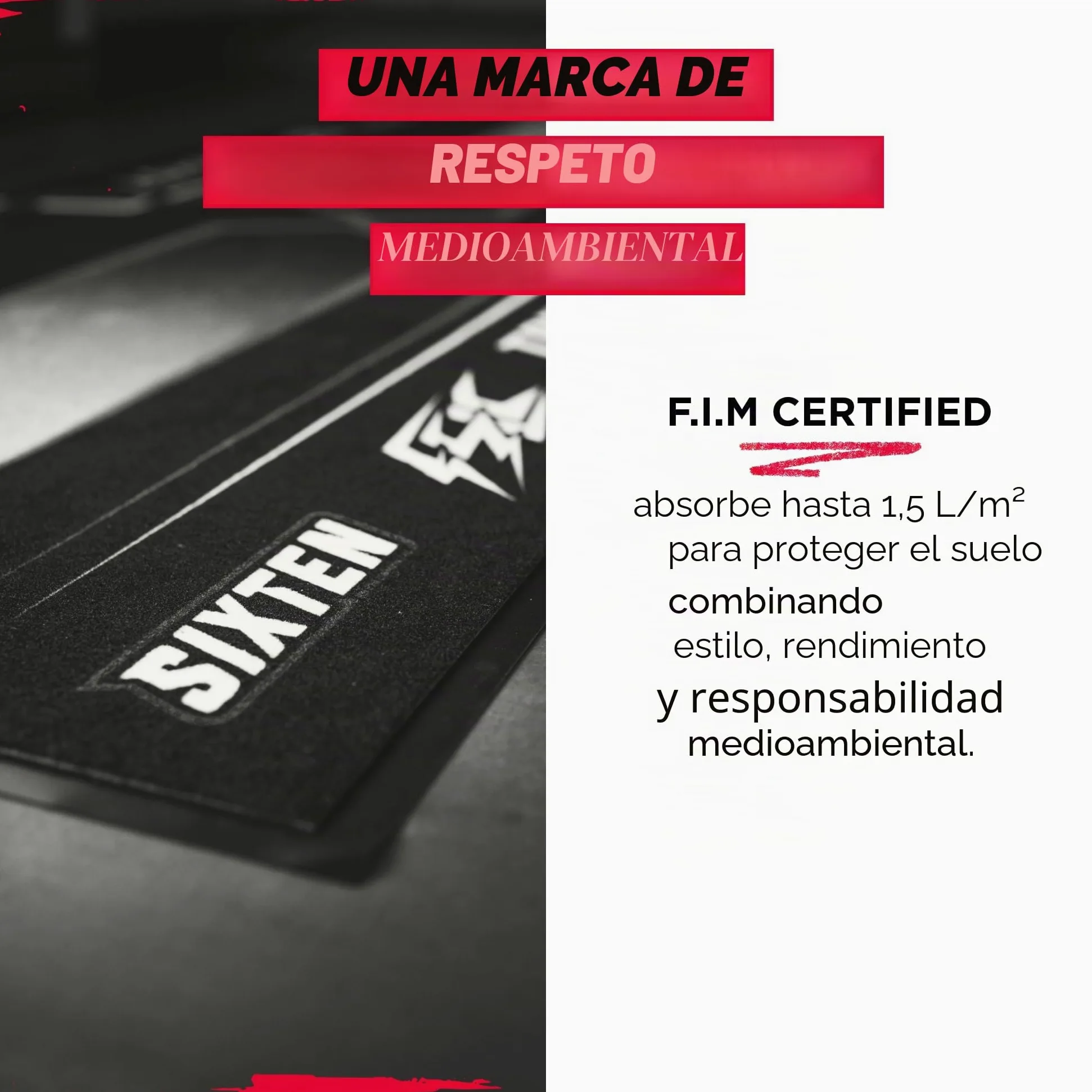 Alfombra de moto Fusion SIXTEN 95 x 240 – Alfombra ambiental para moto – para paddocks y garaje, lavable y ecológica, ideal como regalo para moto