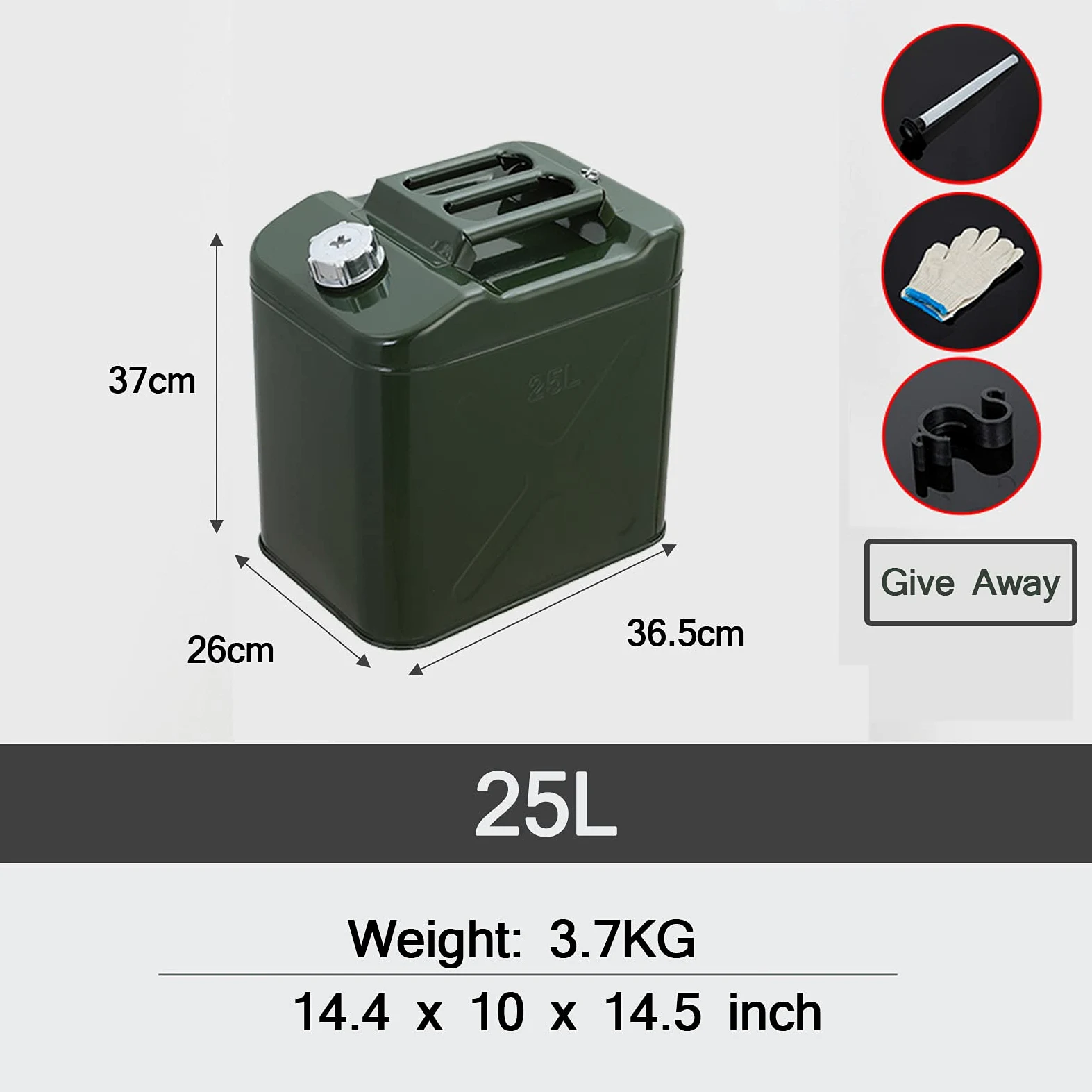 Recipientes para Gasolina Tanque de Metal, Stardard Can Home Backup Tank con caño Flexible, Petrol Diesel de Emergencia para Estación, Ejército Green (25L, 30L, 40L)