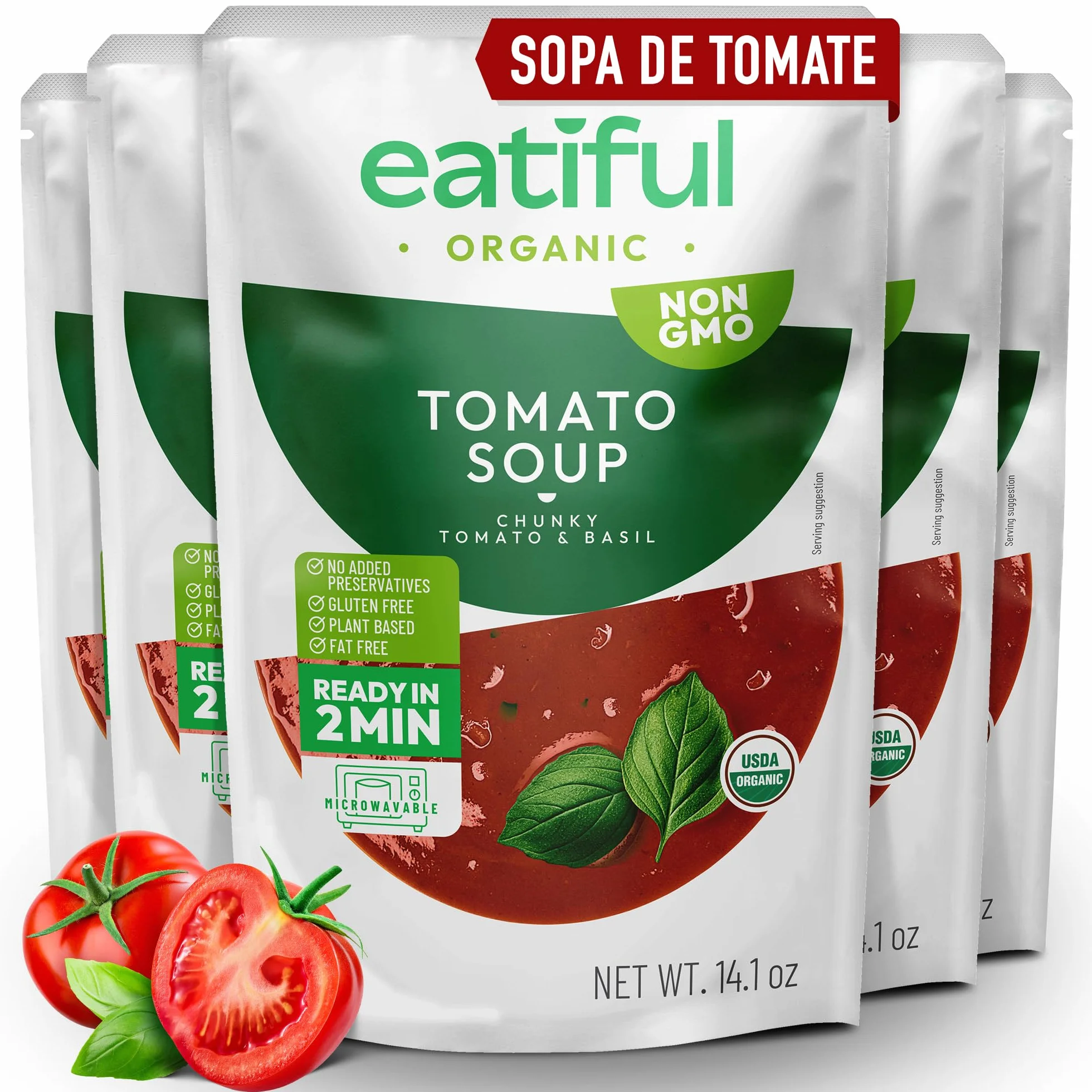 Sopa de Tomate Orgánica 400g Paquete de 5, Vegana, Sin Gluten, Sin Conservantes