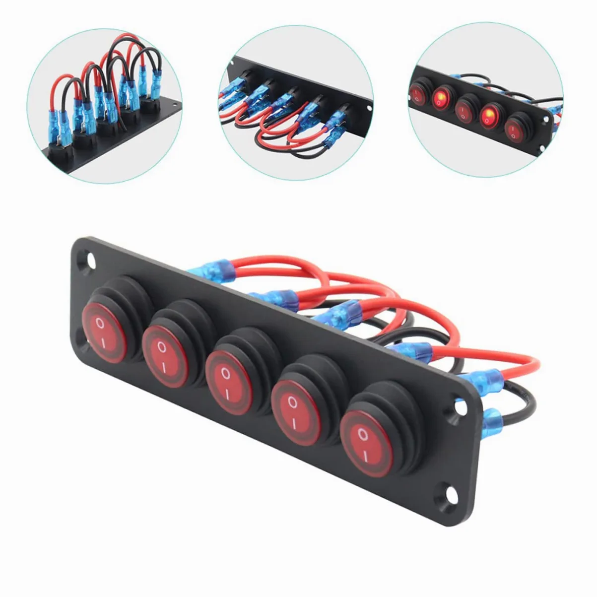 ULTECHNOVO 3piezas Panel De Interruptores Rocker Marinos De Gangs Precableado Led Para Autos y Motos