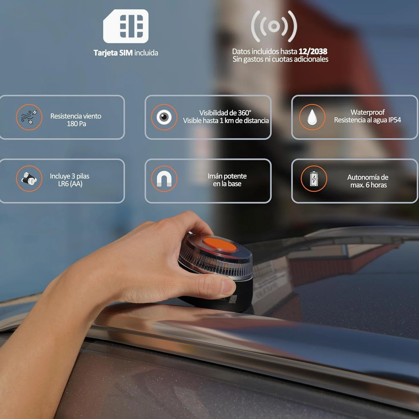 Luz Emergencia V16 Homologada DGT aprovada con Geolocalización, Baliza Coche Conectada DGT 3.0, Datos Incluidos hasta 2038, Kit de Emergencia para coche, obligatoria 2026!