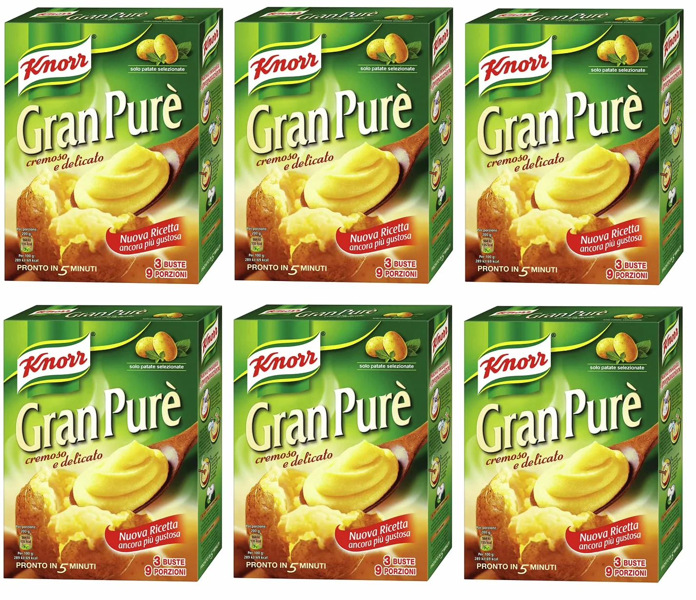 Knorr Gran Purè Cremoso e Delicato Preparado para puré de patatas sin gluten, 225 g (3x75 g)