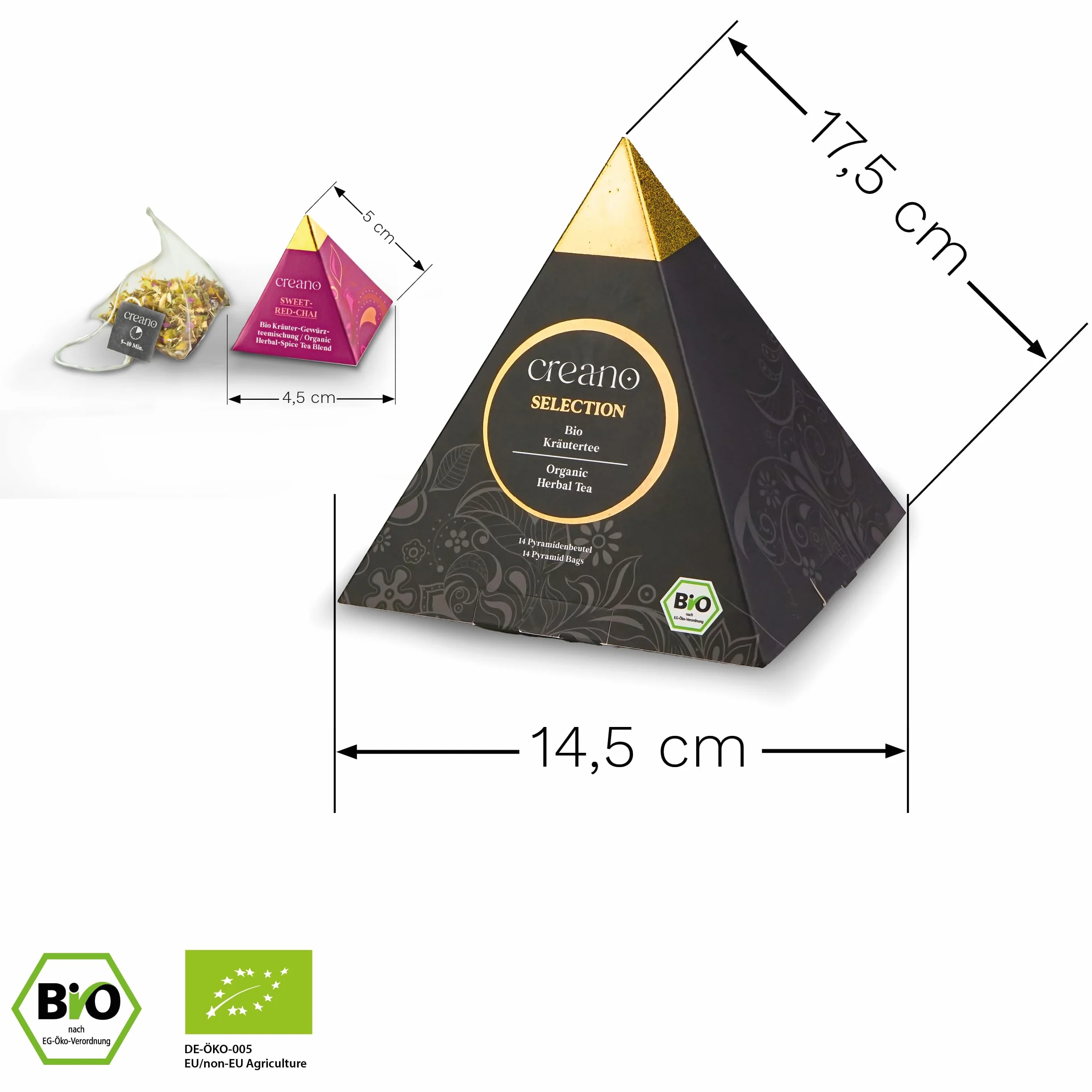 Creano Set de Regalo Té Bio Infusión Hierbas 24 Bolsitas Piramidales 9 Variedades Sin Cafeína