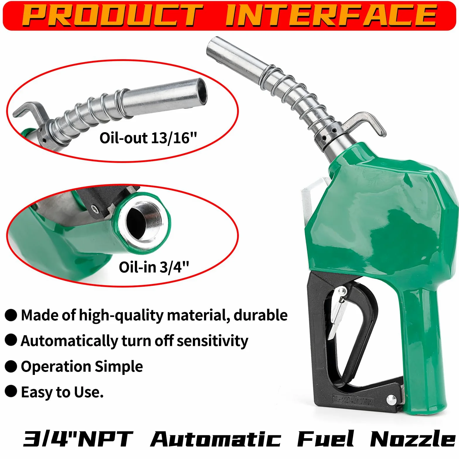 Boquilla de combustible automática NPT de 3/4, boquilla de combustible de apagado automático, boquilla de llenado de combustible de coche de alto flujo, protector de mano verde BP y colgante