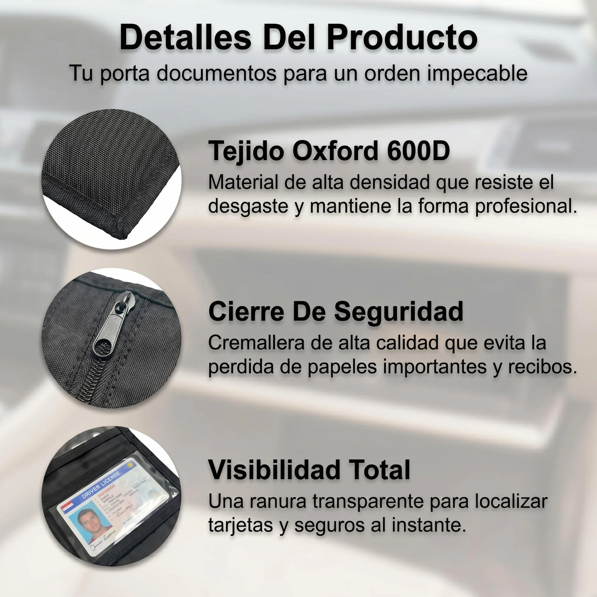 Organizador de Coche para Guanteras, Carpeta Portadocumentos con Múltiples Bolsillos para Manuales y Tarjetas, Estuche de Almacenamiento para Documentación del Vehículo, Negro