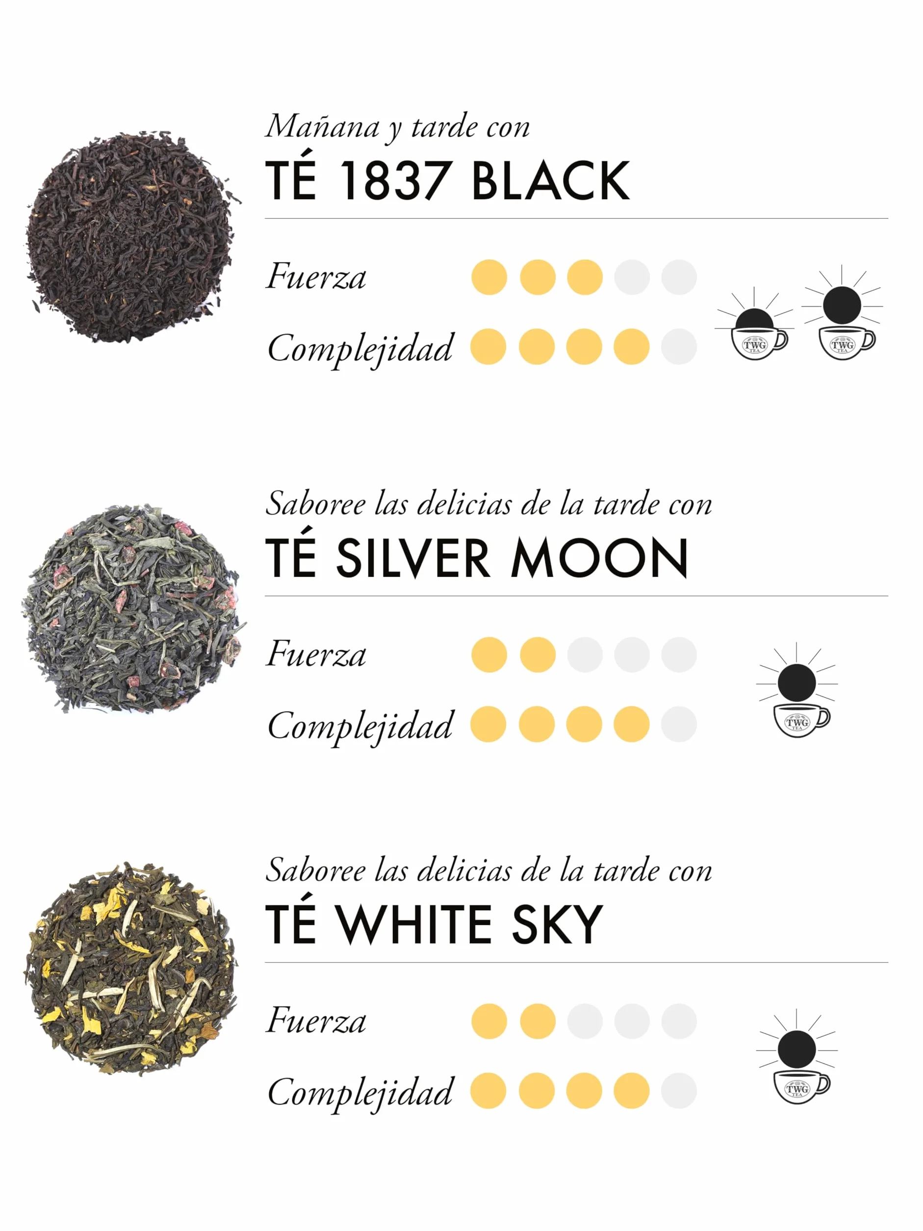TWG Tea Moon & Sky Selection 3 Variedades Mezclas de Té Exclusivas 15 Bolsitas de Té de Algodón Caja de Regalo