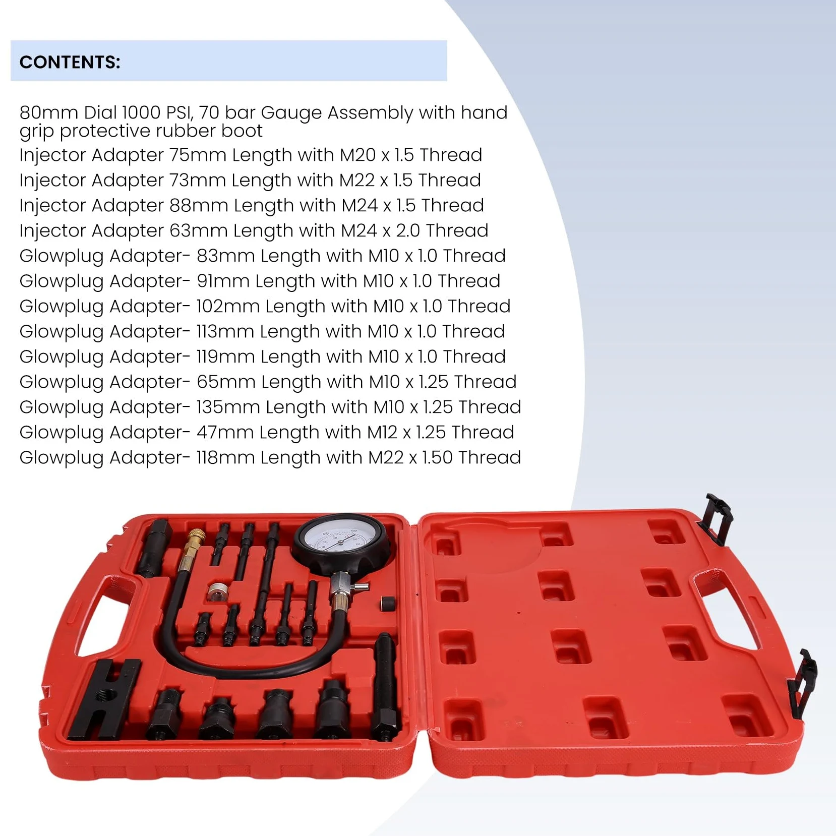 Kit de Comprobador de Compresión de Motor con Manómetro TU-15B, Medidor de Presión para Pruebas de Cilindros
