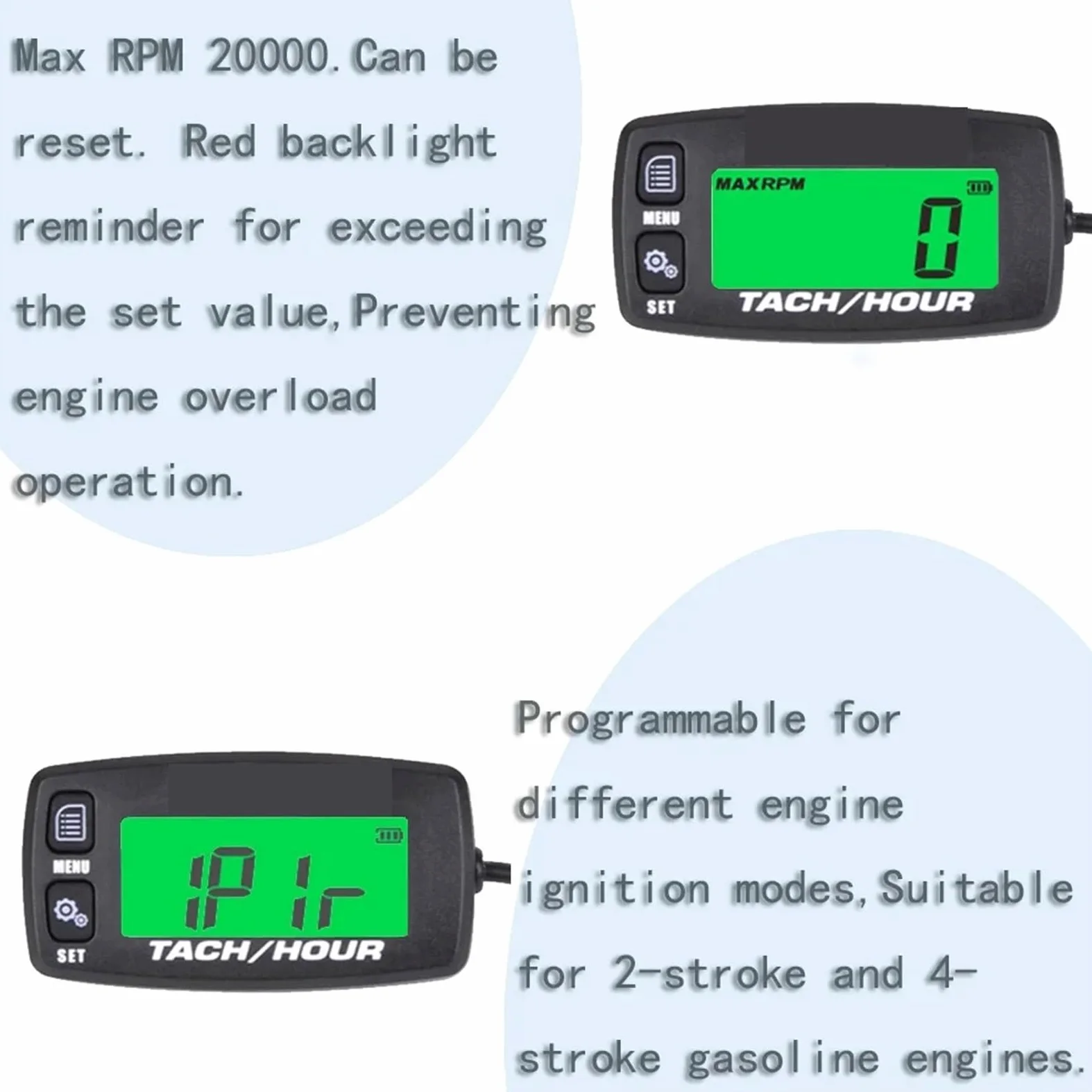 Tacómetro Digital, Medición De RPM, Tacómetro Motor Pequeño, Contador Horario Digital, Monitoreo Horas para Motocicleta, Motosierra, Avión Ultraligero,Pantalla LCD