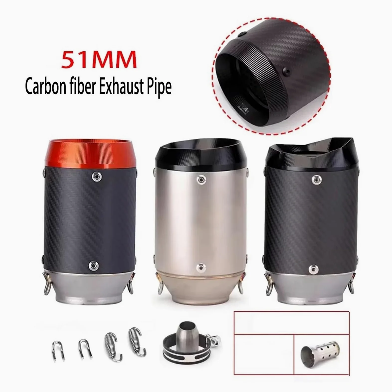 silencioso escape moto Para z900 Para R6 Para S1000RR Para S1000XR | Silenciador de escape de 51 mm, escape universal para motocicleta GP con pegatinas y fibra de carbono DB Killer(TypeA2)