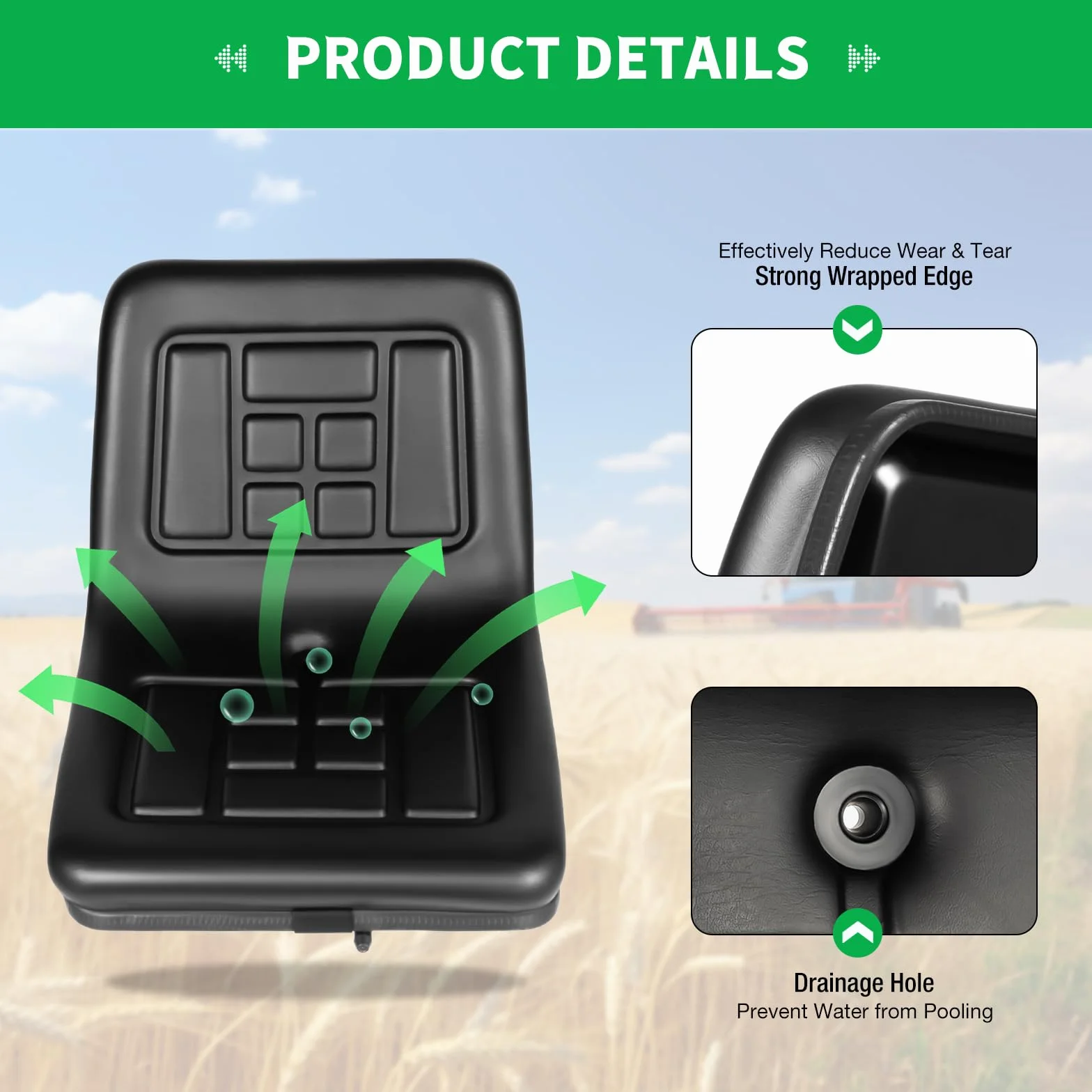Asiento de tractor, asiento de remolque universal ajustable, asiento elevador transpirable, acolchado de alta elasticidad, adecuado para carretillas elevadoras, excavadoras, cortacéspedes, volquetes,