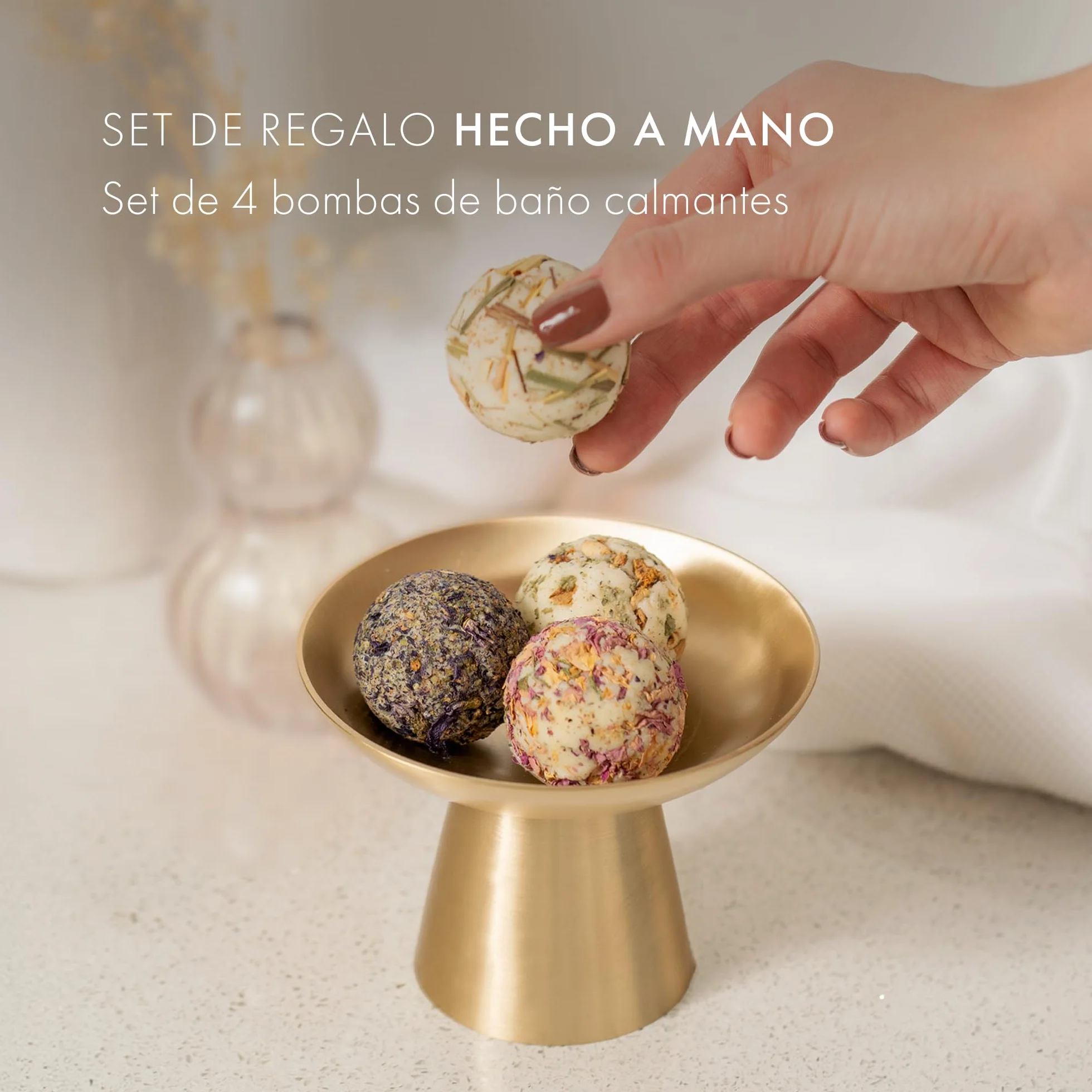 Satin Naturel Cofre 4 Bombas de Baño BIO Veganas – Regalo Bienestar Mujer – Bolas de Baño Premium