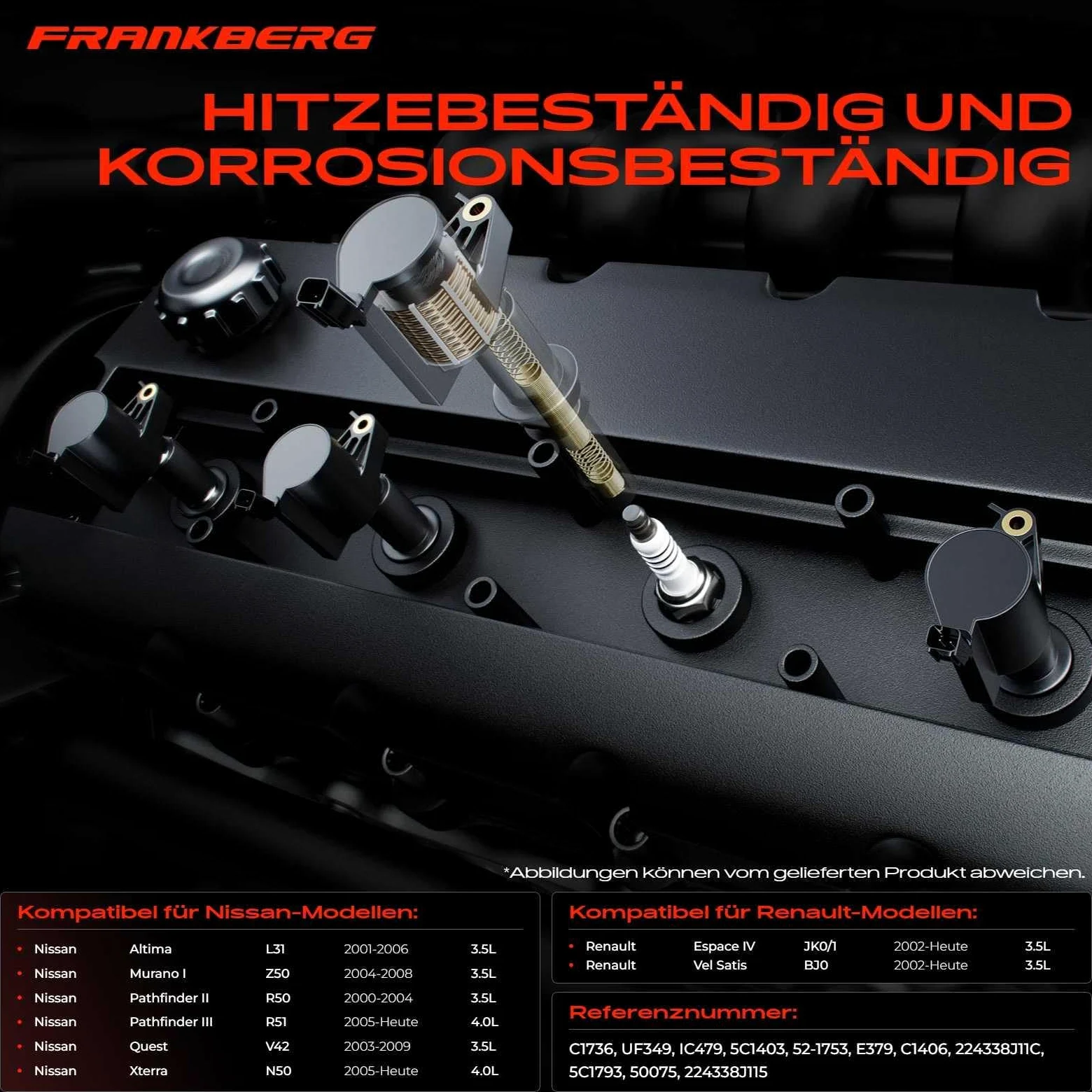 Frankberg 6 bobinas de encendido + 1 bujía 5C1403 | Compatible con: Xterra N50, Espacio IV JK0/1, Murano I Z50, Pathfinder II R50, Altima L31, Pathfinder III R51