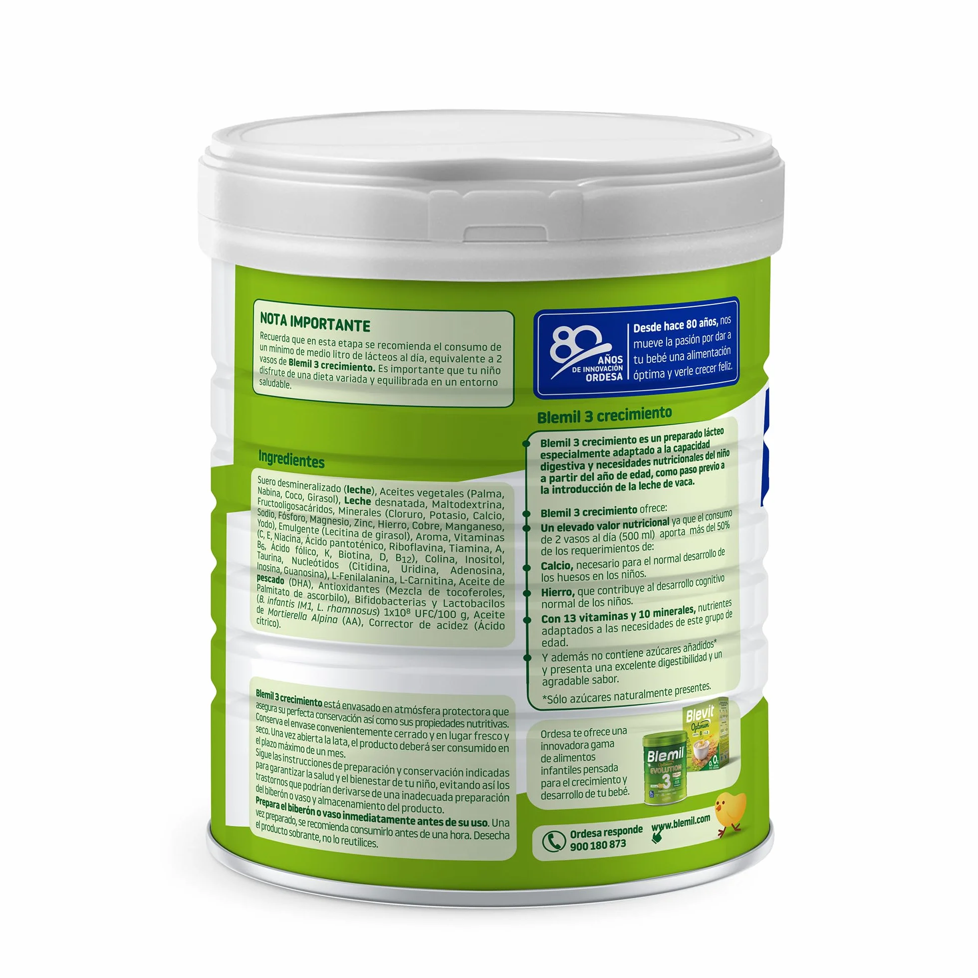 Blemil 3 Crecimiento 0% Azúcares Añadidos 800g Preparado Lácteo en polvo para Niños 1-3 Años