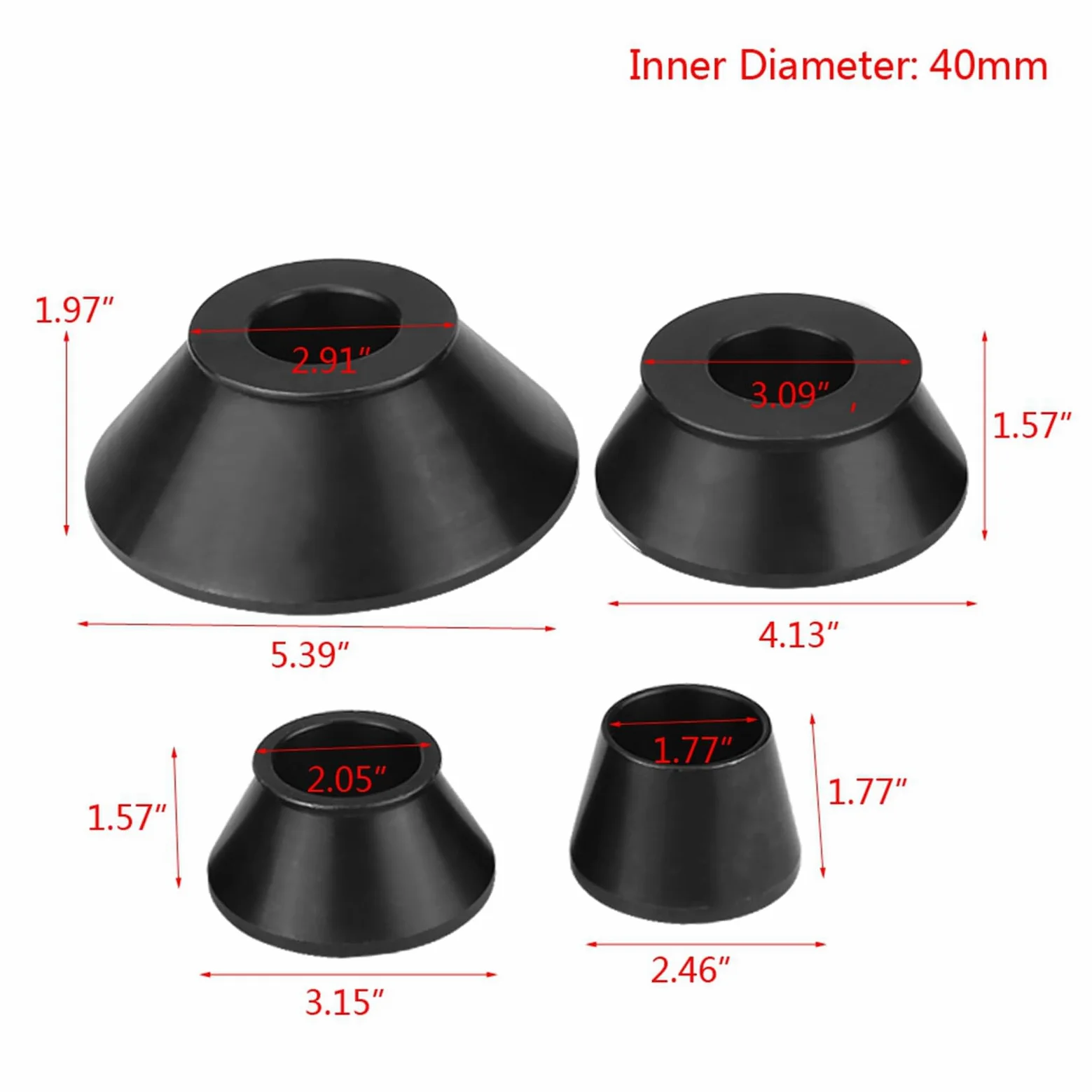 SIXRUN Kit de Cono Cónico Estándar para Equilibrador de Ruedas, 4 Uds., para Eje de 40mm, Conos de Acero Al Carbono Resistentes para Coches, Camiones y SUV