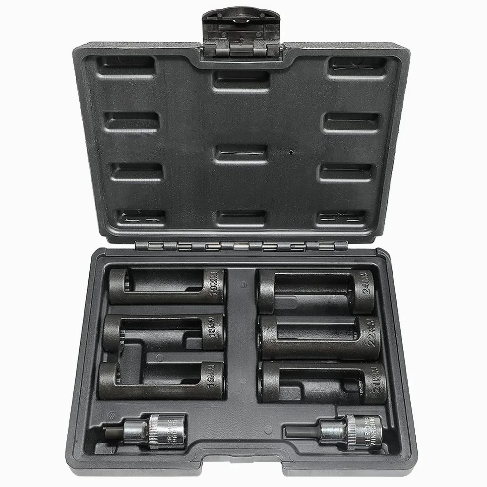 DPTOOL Enchufe de tuerca de puntal de 16 mm, 18 mm, 19 mm, 21 mm, 22 mm, 24 mm con 12 puntos, 1/2 ", enchufe esparcidor de puntal de suspensión, herramienta de amortiguador de 8 piezas