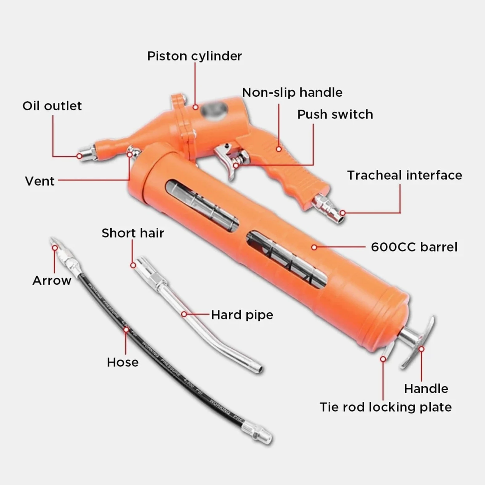 Boquilla Bomba de Engrase Grasa neumática de 500 CC para Pistola, Herramienta de Acero Pesado, Grasa para Bomba de compresor neumático Bomba de Engrase(B)