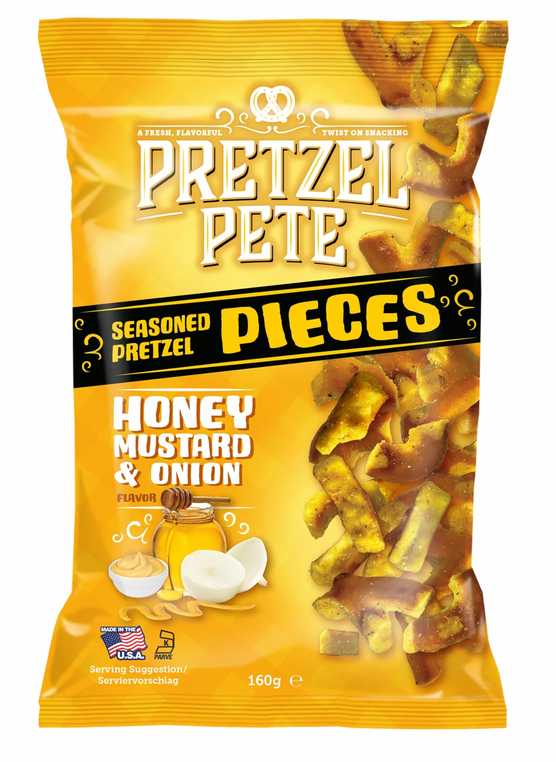 Pretzel Pete Honey Mustard & Onion pretzel con sabor a mostaza de miel y cebolla 160g