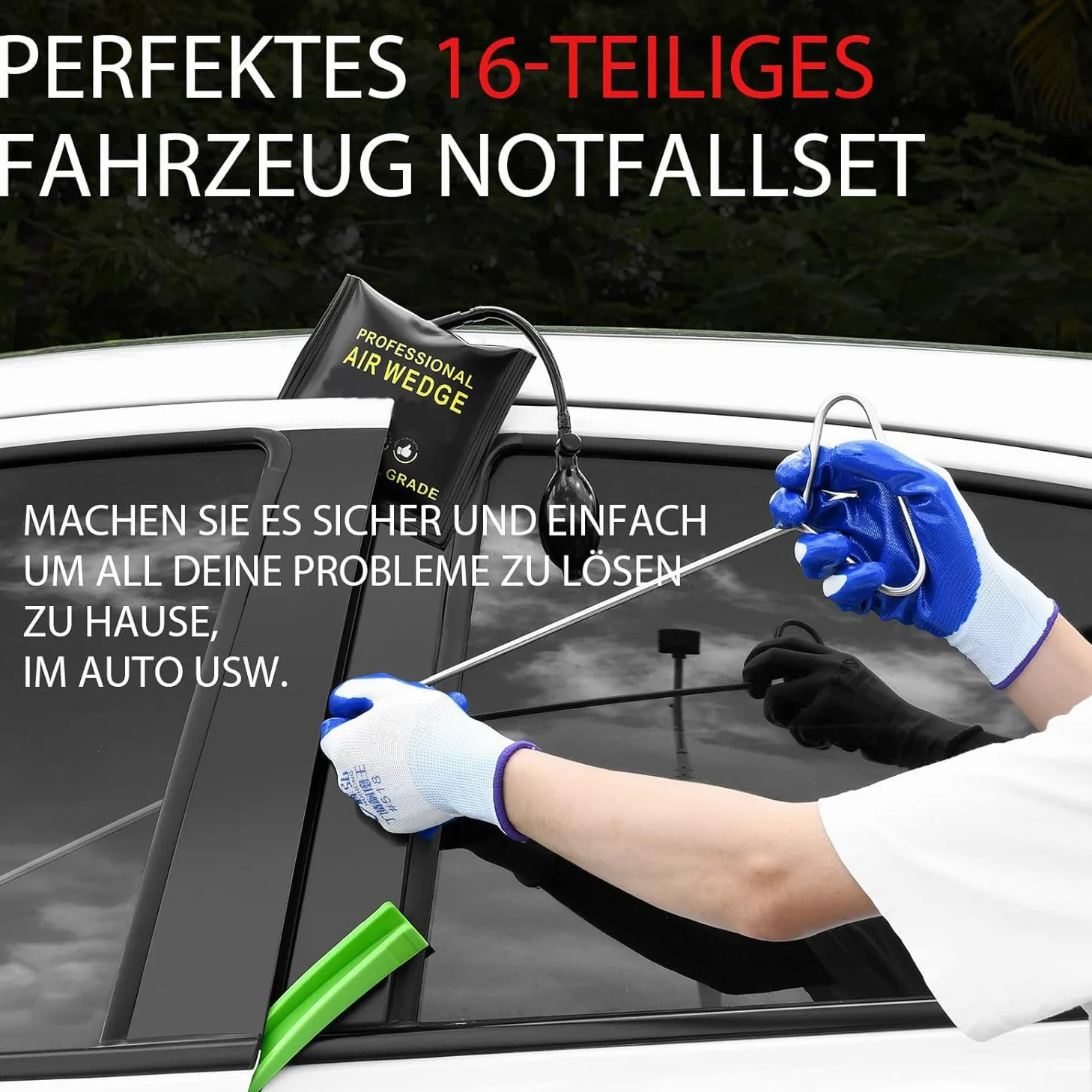 Kit de herramientas para coche, 16 herramientas, Kit de desbloqueo de Puerta de Coche, kit de agarrador de Largo Alcance de fácil Acceso, bolsa de cuña de aire, herramientas profesionales para coche