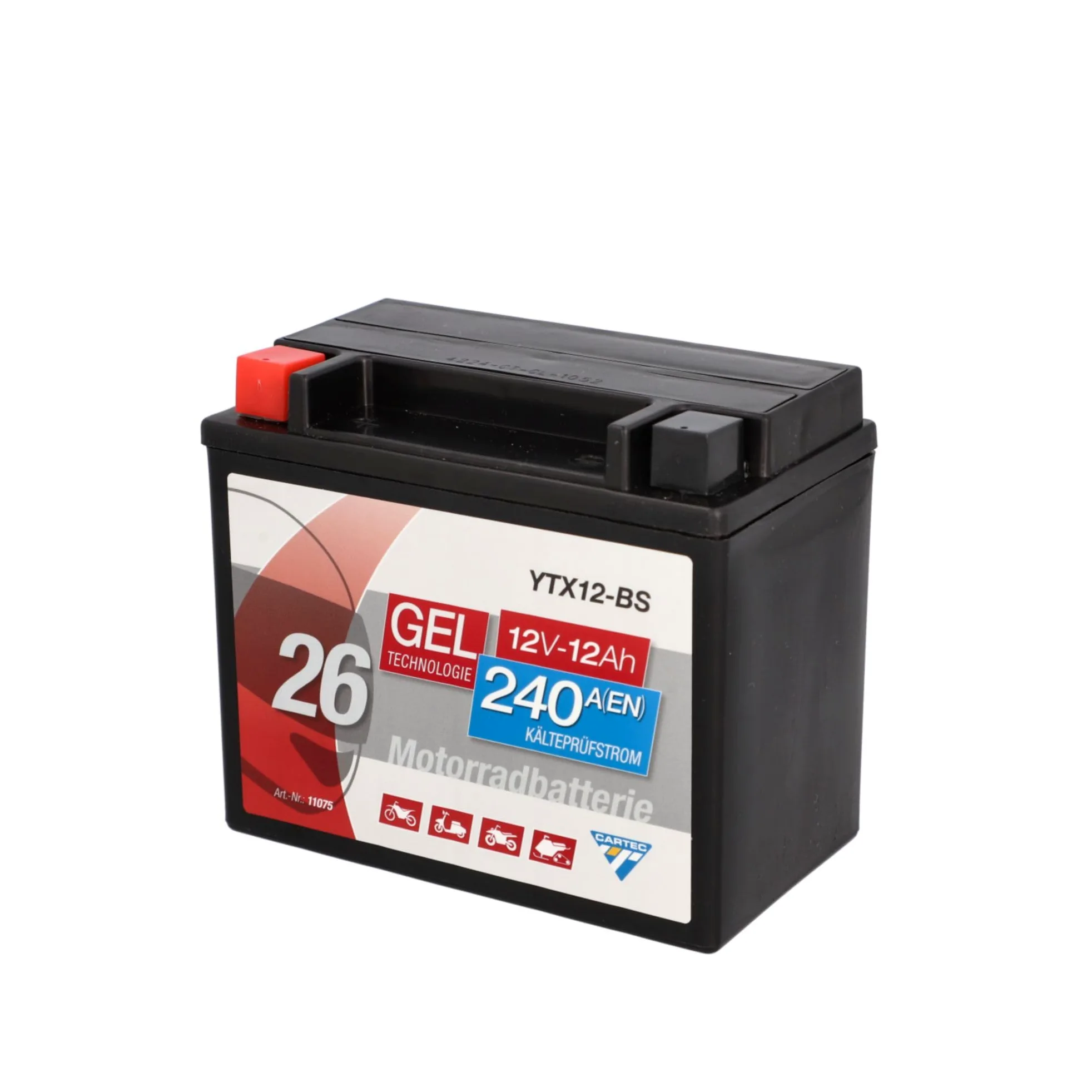 CARTEC YTX12-BS Batería de Motocicleta 10Ah 180A Gel Arranque Sin Mantenimiento