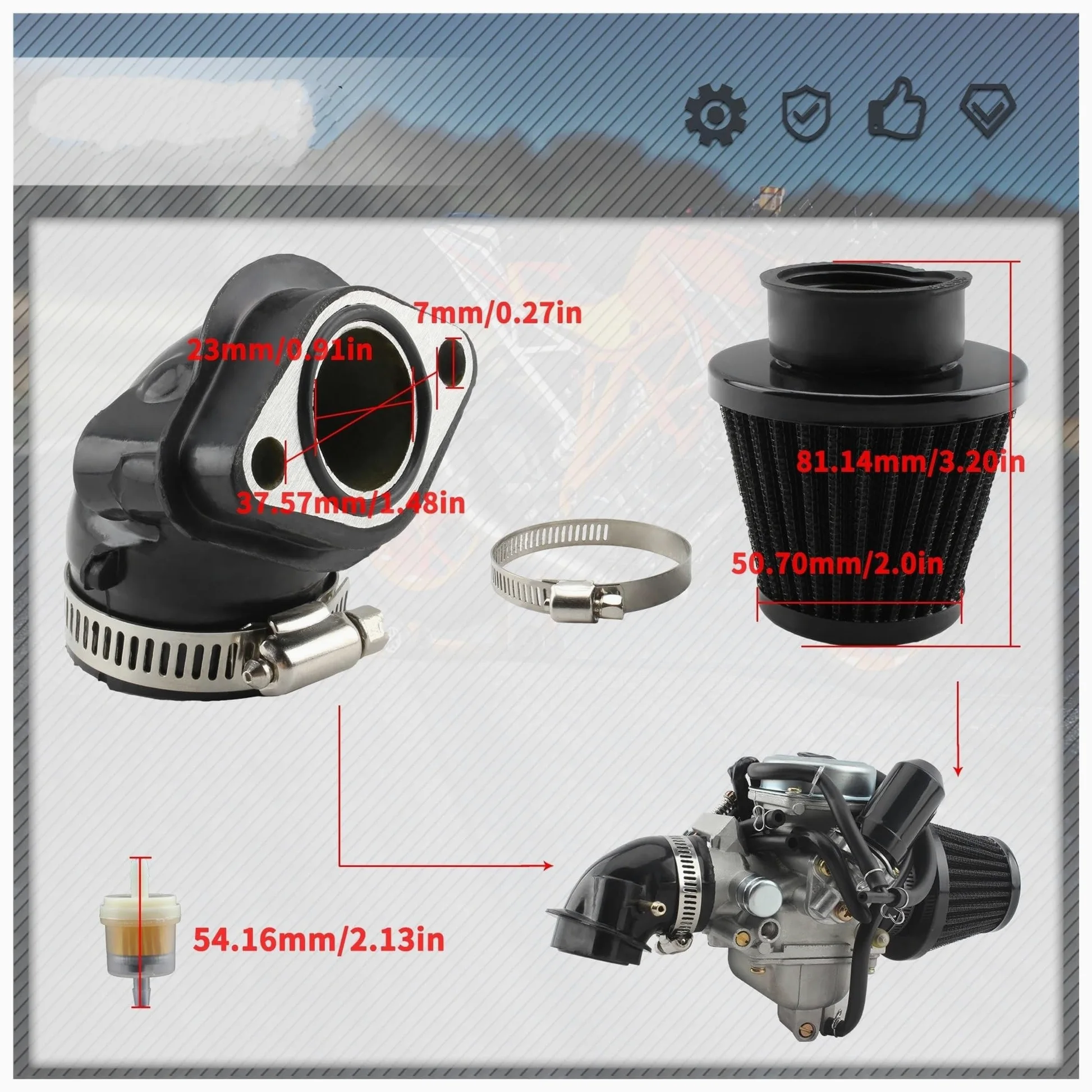 Motosierra Carburador Carburador Para Motocicleta GY6 PD24J Con Filtro De Aire Tubo Entrada 125cc 150cc Para 152QMI 152QMJ 157QMI 157QMJ Accesorios Motor(Carburetor Kit 1)