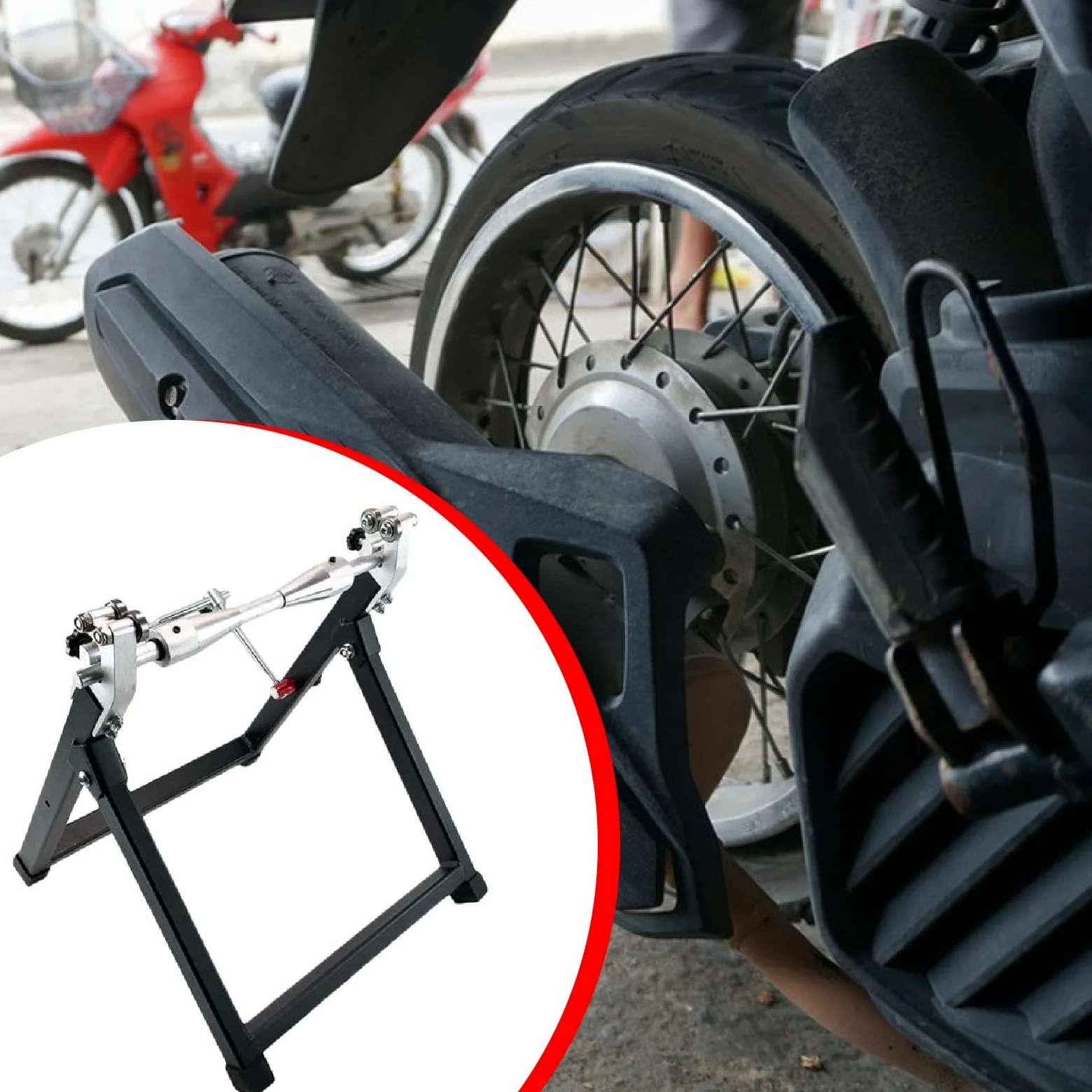 Oshhni Equilibrador de ruedas para motocicletas Soporte para equilibrar ruedas de motocicletas Accesorios estables para trabajo pesado Herramienta para, Plata
