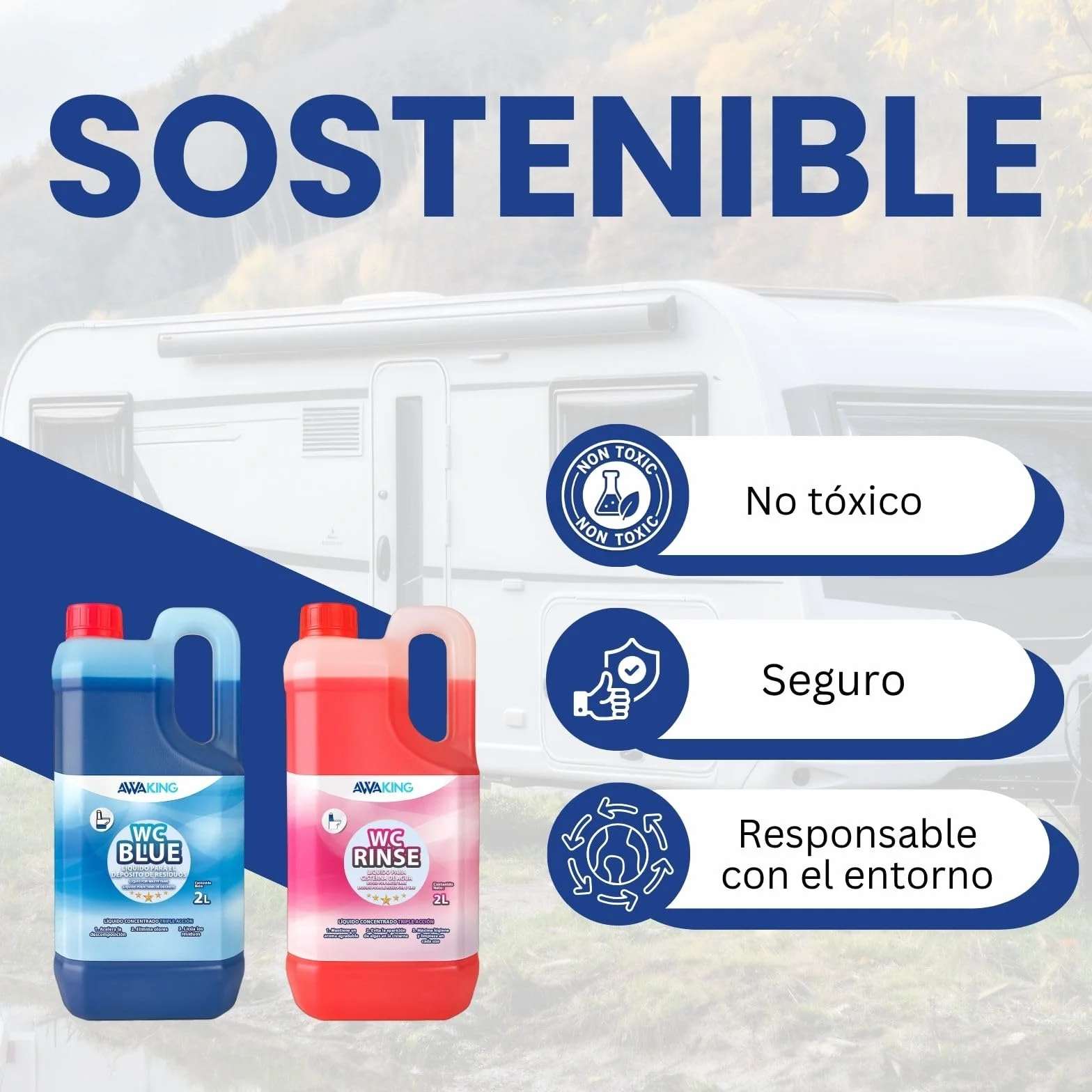 PLANTAWA Líquido Químico Blue 2L + Rinse 2L | liquido wc quimico caravana y wc portatil | liquido autocaravana wc con acción desodorizante | Fácil de usar y transportar
