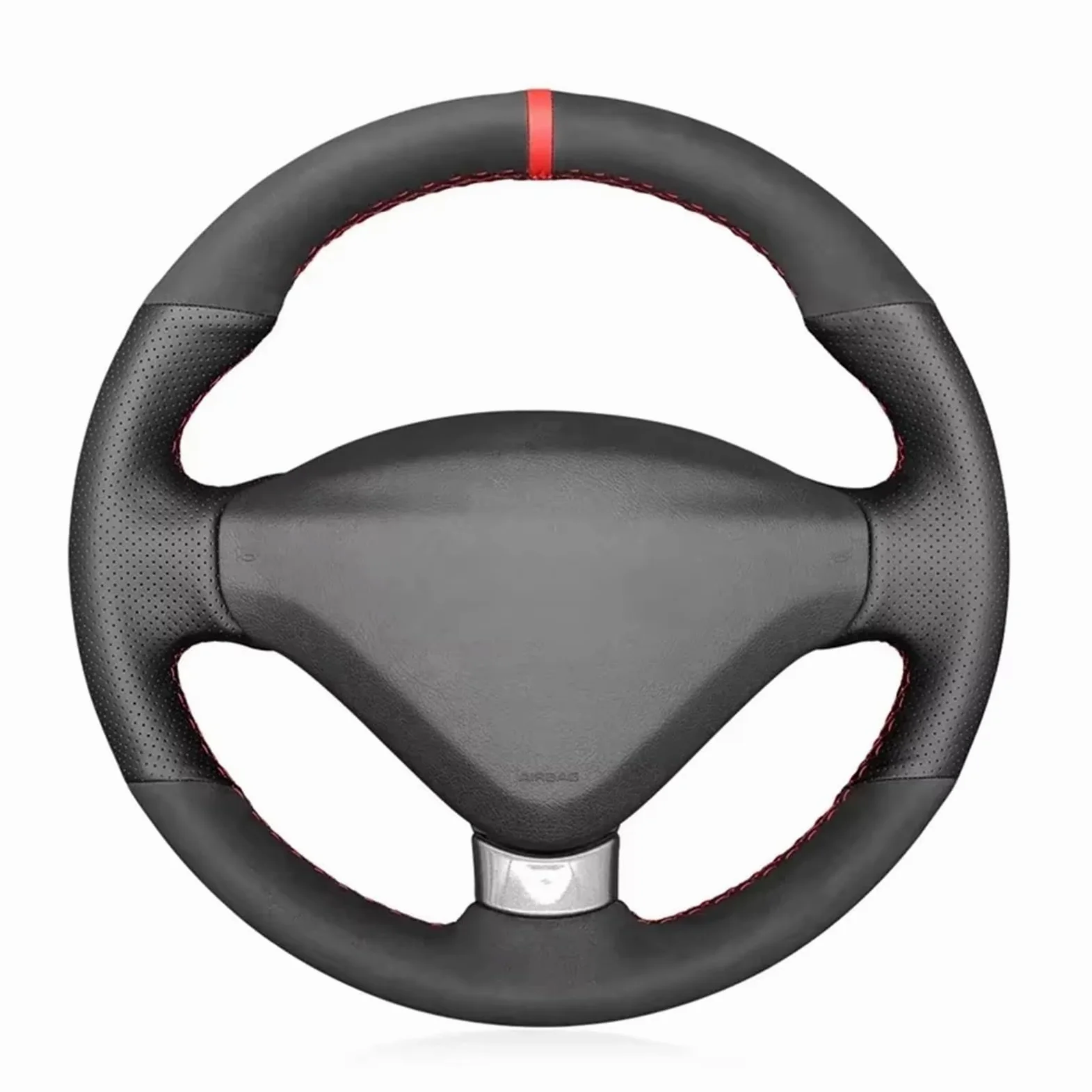 Cubierta Volante Fundas Volante Para Peugeot 207 Para CC 2012 2013 2014 Funda Volante Coche Cuero Gamuza Artificial Negro(Blue Marker)