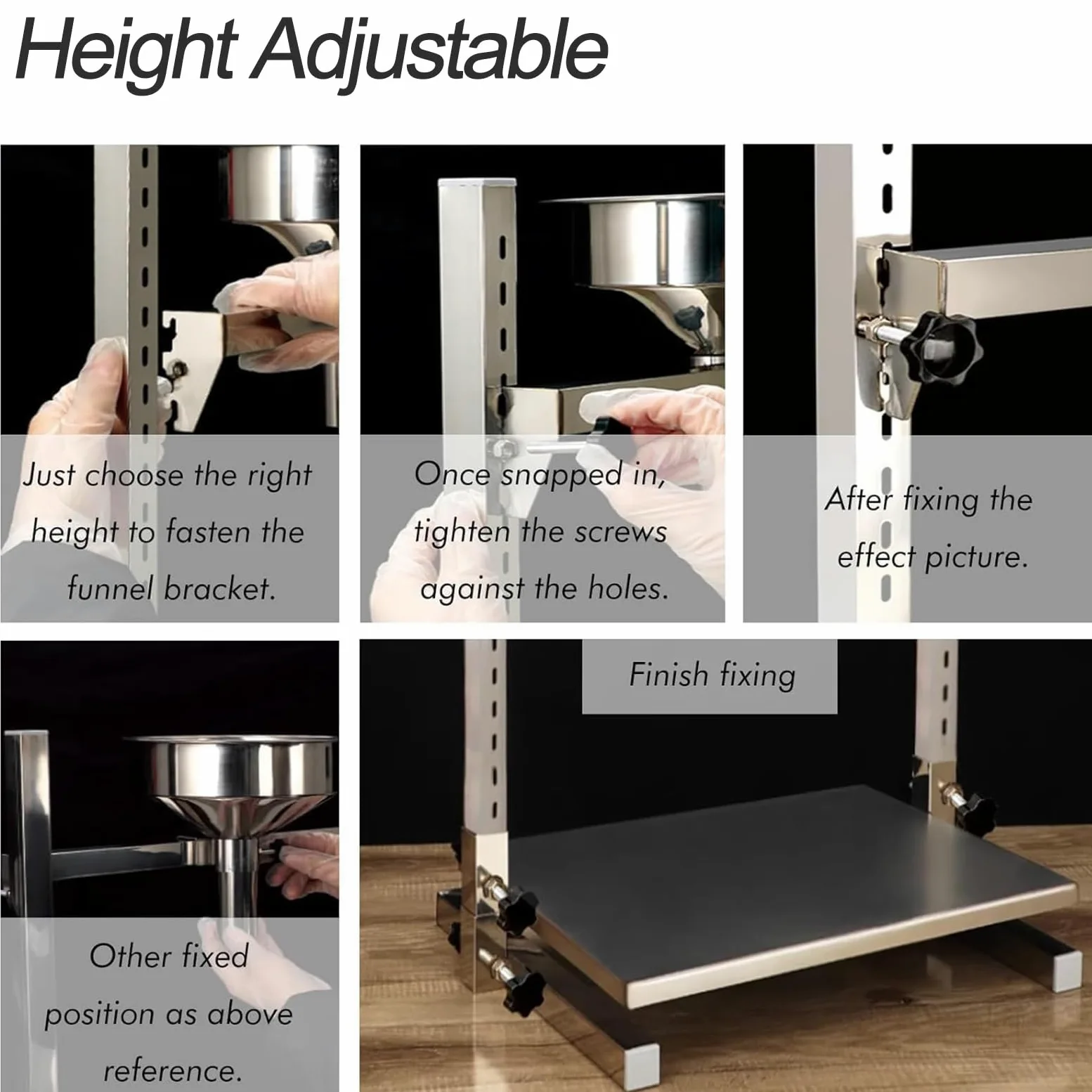 MObyat Embudo De Llenado Manual, Tolva De Alimentación De Acero Inoxidable 304 con Soporte, Bandeja Elevable Ajustable, Diseño De Boca Ancha, Tamaño del Puerto De Descarga De 6 Cm (Opcional)
