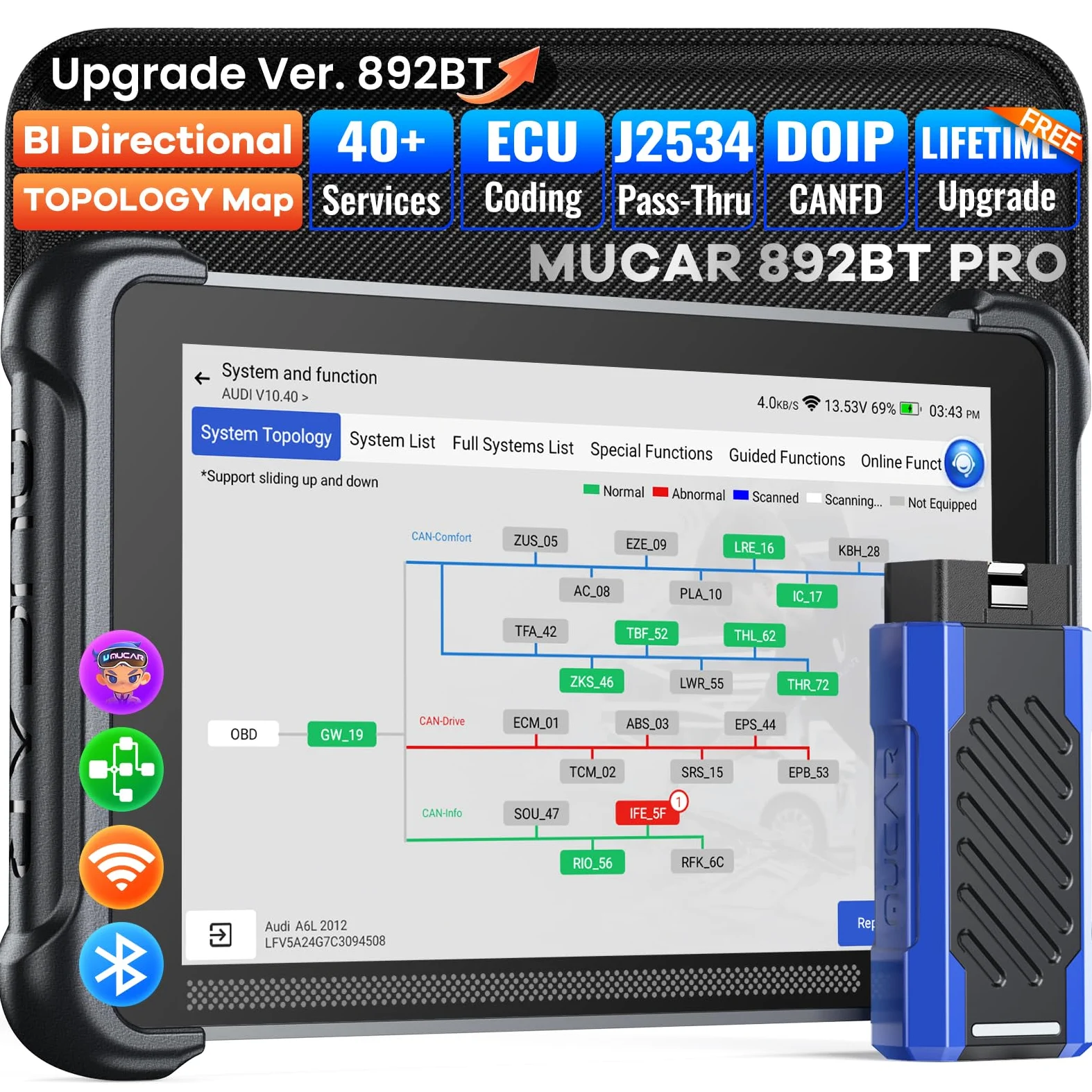 MUCAR 892BT PRO OBD2 Scanner with Topology Mapping AI Diagnostic Tool