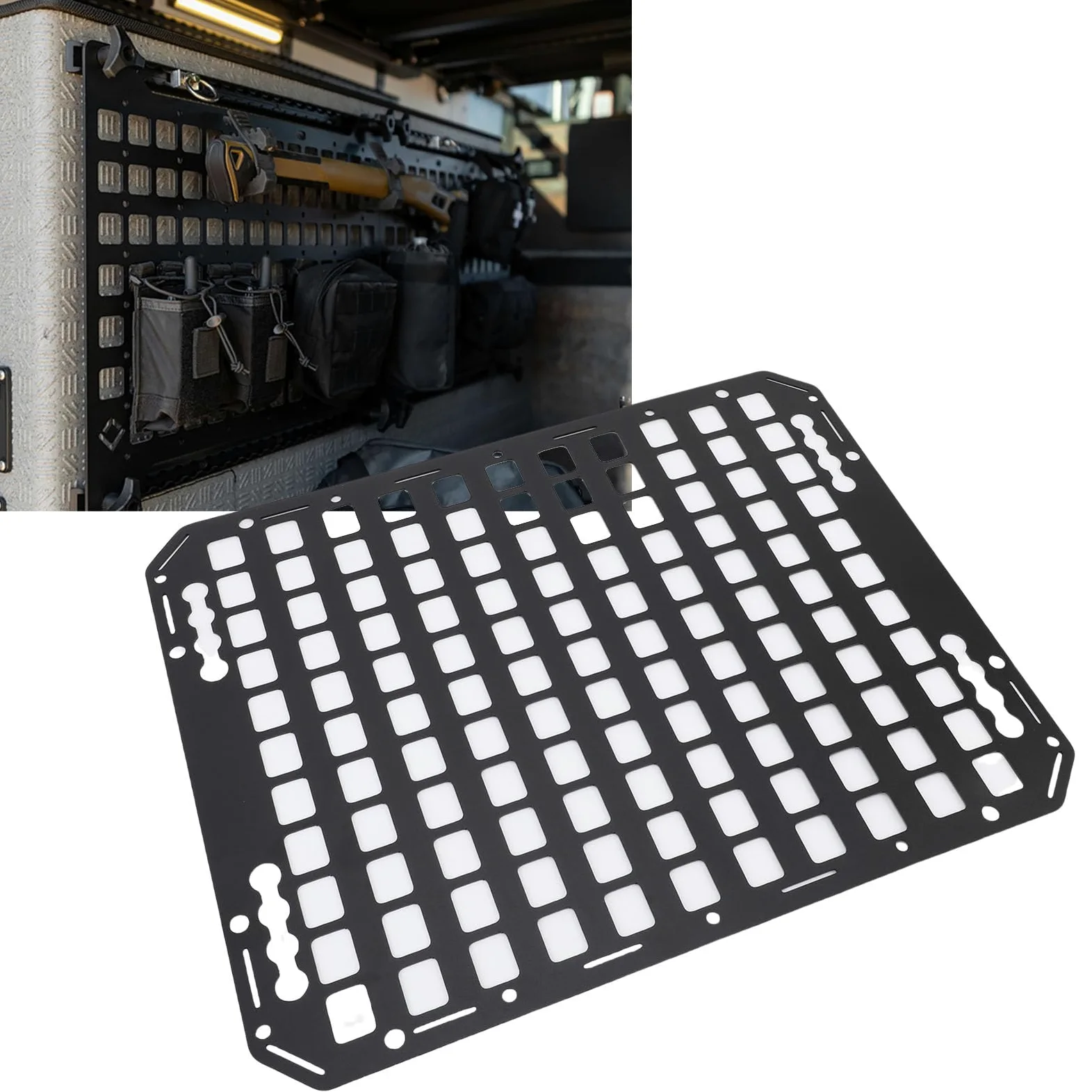 Panel Molle de Camión Panel de Carga Organizador de Estanterías de Aluminio de Servicio Pesado con Múltiples Agujeros para Las Pistas L Se Adapta a SUVS Pickup Camionetas